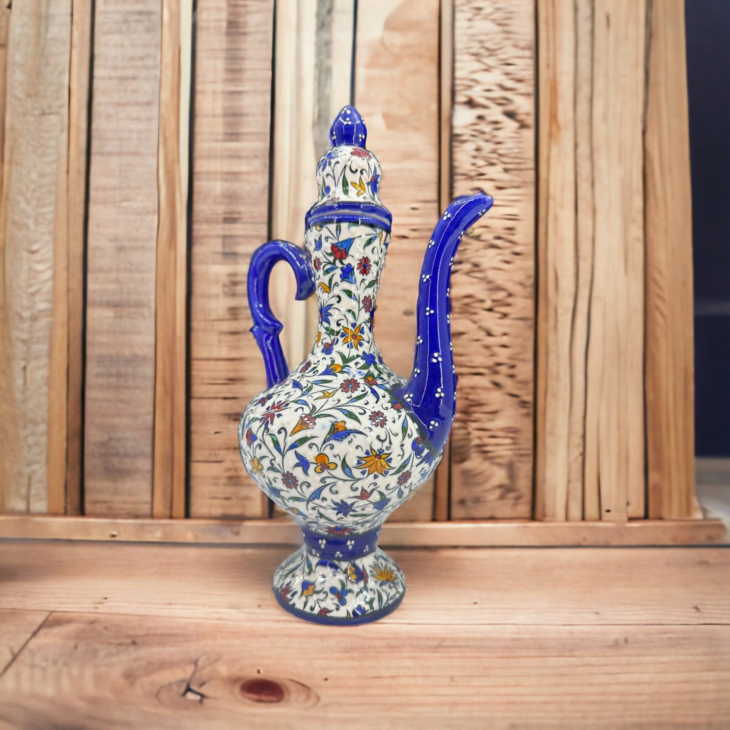 Handmade Turkish Ceramic Pitcher – 25 cm Antique Pottery Jug, Hand-Painted Traditional Design, Unique Decorative Vase