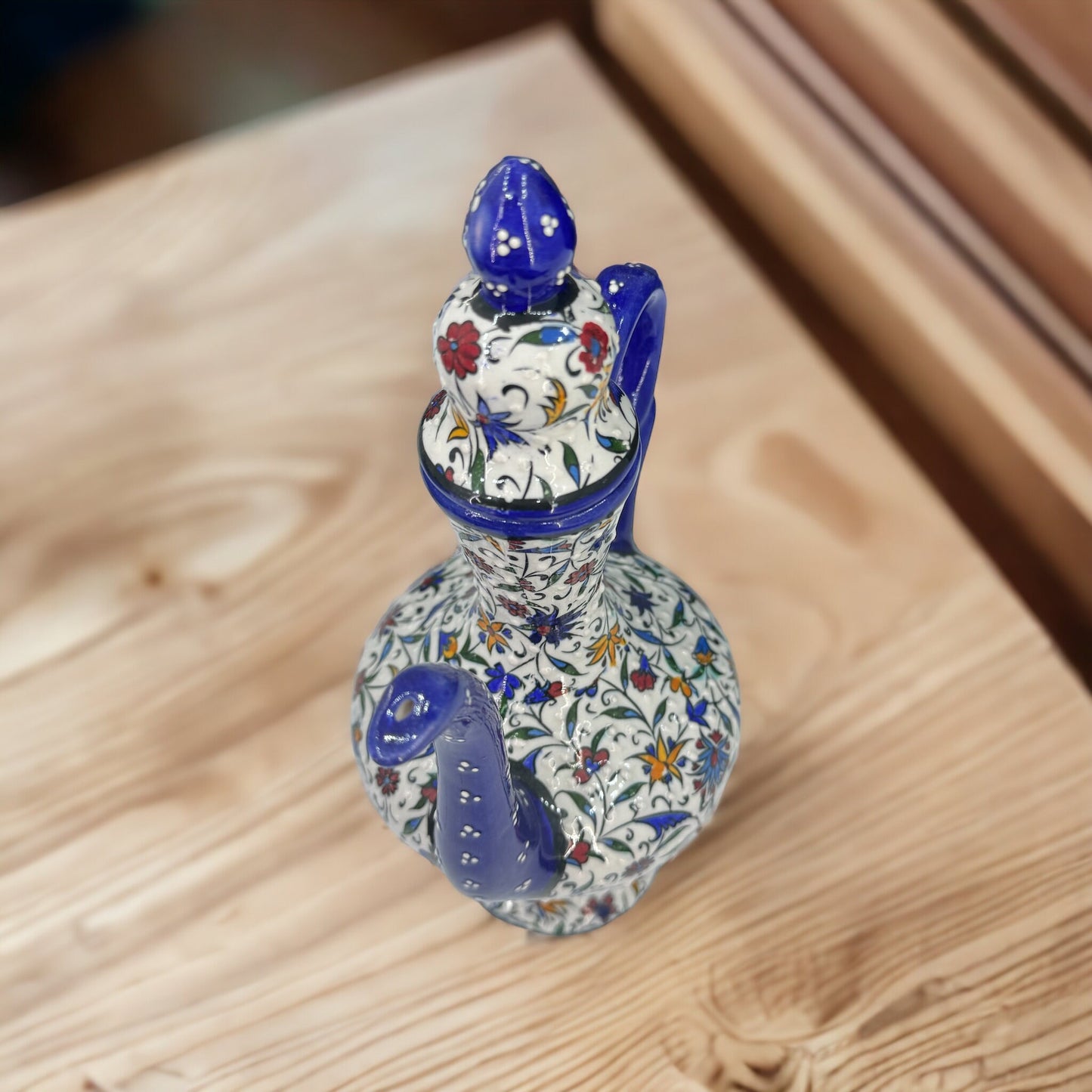 Handmade Turkish Ceramic Pitcher – 25 cm Antique Pottery Jug, Hand-Painted Traditional Design, Unique Decorative Vase