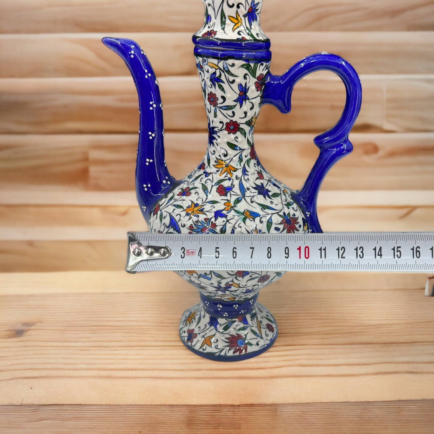 Handmade Turkish Ceramic Pitcher – 25 cm Antique Pottery Jug, Hand-Painted Traditional Design, Unique Decorative Vase