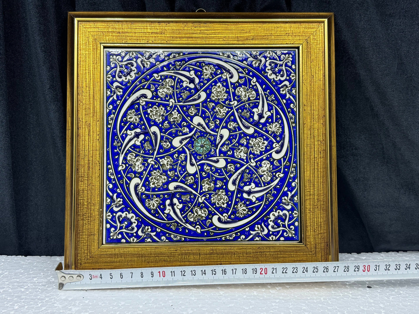 Handmade Blue Floral Ceramic Tile Wall Art – Framed Turkish Pottery Hanging Decor, Ideal Housewarming Gift