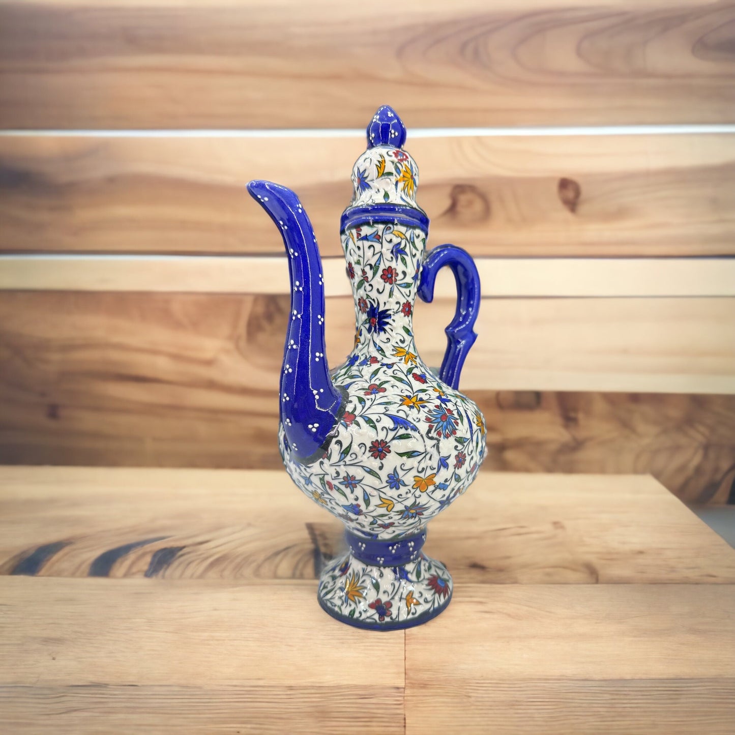 Handmade Turkish Ceramic Pitcher – 25 cm Antique Pottery Jug, Hand-Painted Traditional Design, Unique Decorative Vase