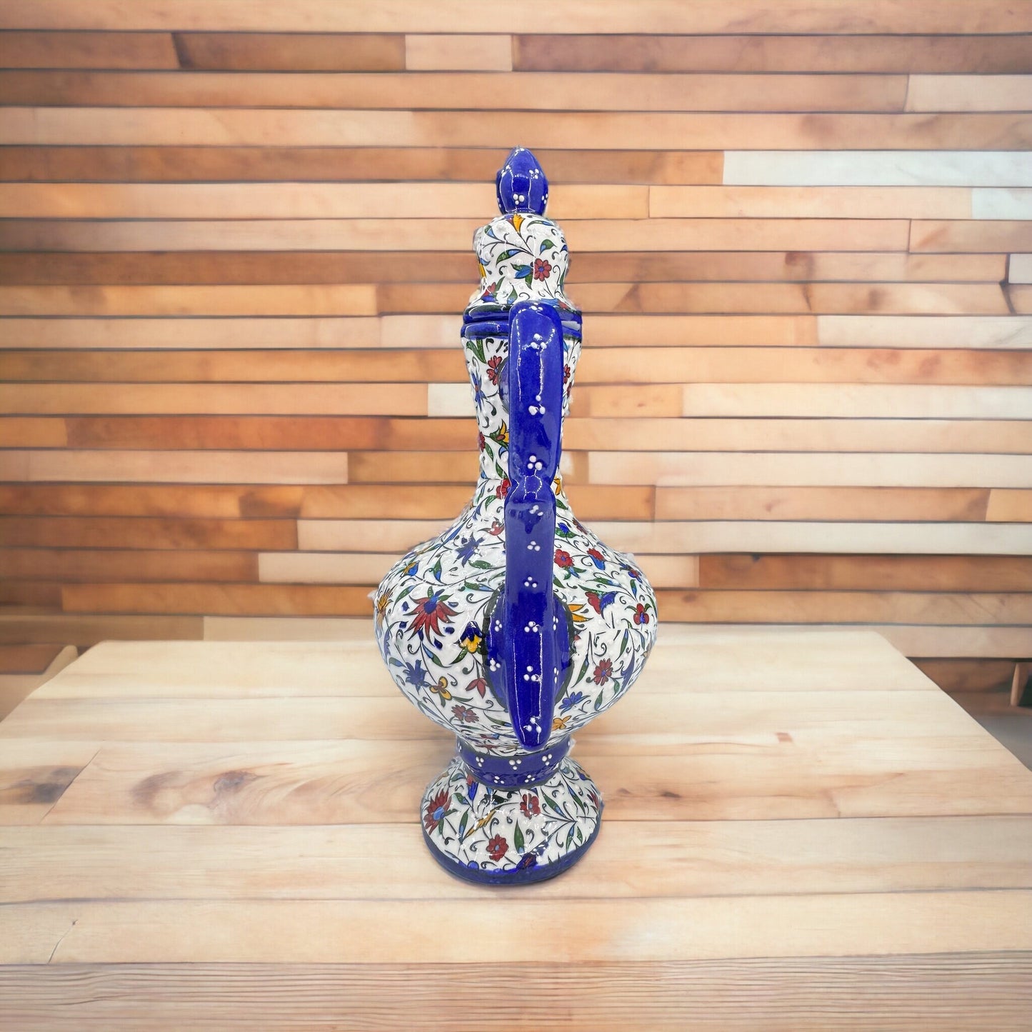 Handmade Turkish Ceramic Pitcher – 25 cm Antique Pottery Jug, Hand-Painted Traditional Design, Unique Decorative Vase
