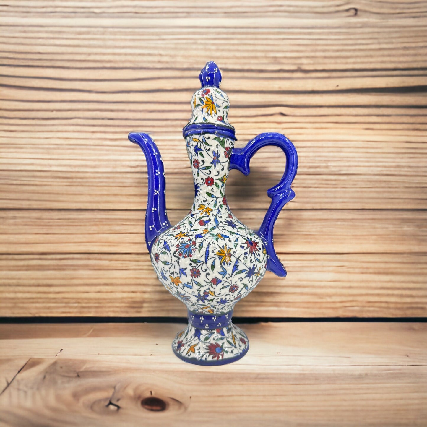 Handmade Turkish Ceramic Pitcher – 25 cm Antique Pottery Jug, Hand-Painted Traditional Design, Unique Decorative Vase