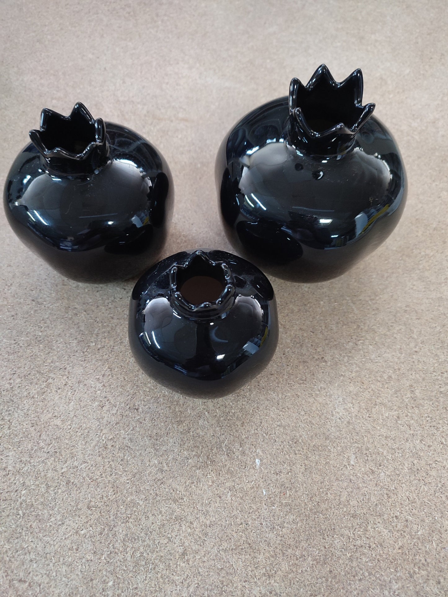 Handmade Black Ceramic Pomegranate Set – Set of 3 Decorative Turkish Pottery Vases, Unique Table Centerpiece