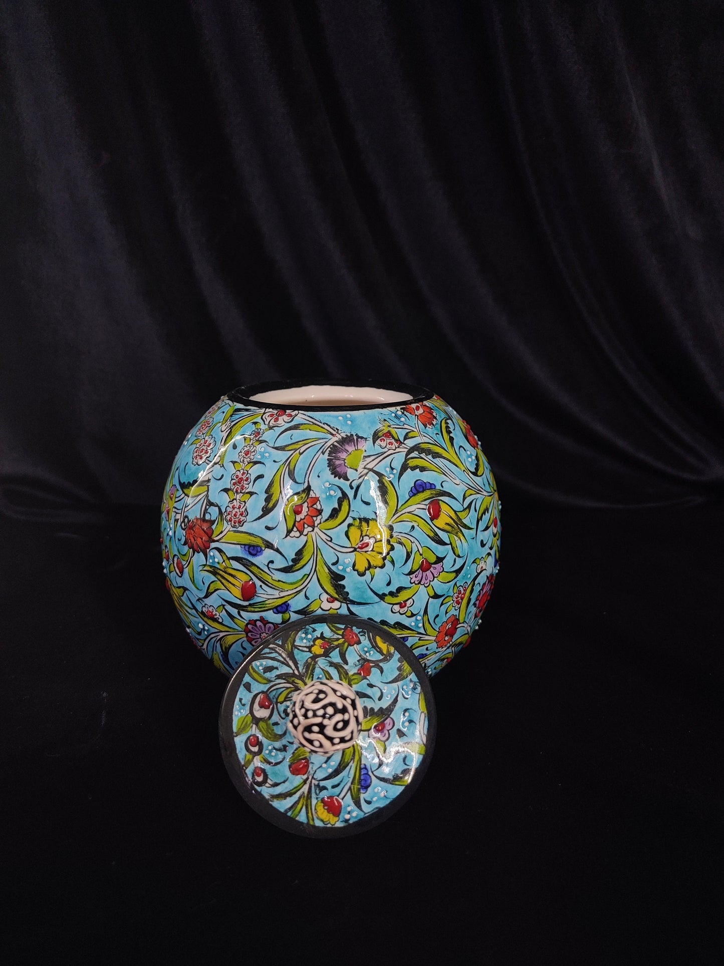 Handmade Turquoise Ceramic Sugar Bowl with Lid – 5" Decorative Round Pottery Sugar Bowl, Ceramic Creamer, Lidded Sugar Bowltive Bowl