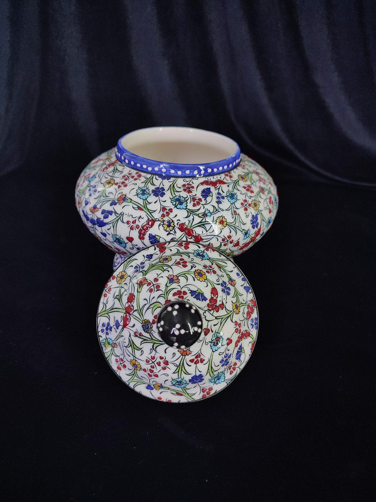 Handmade Floral Ceramic Sugar Bowl with Lid – 6" Pottery Sweet Bowl, Decorative Sugar Container, Unique Ceramic Gift, Lidded Sugar Bowl