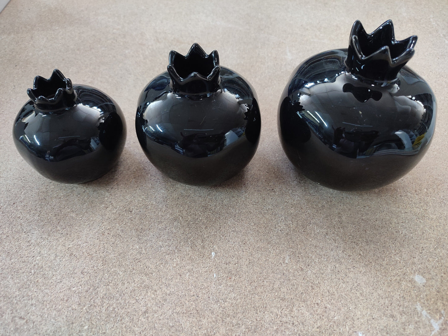 Handmade Black Ceramic Pomegranate Set – Set of 3 Decorative Turkish Pottery Vases, Unique Table Centerpiece