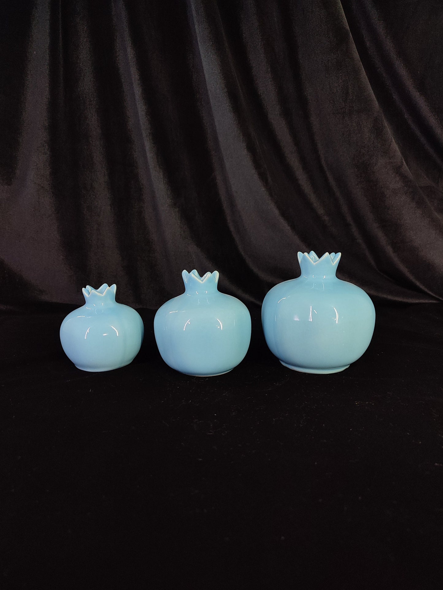 Handmade Blue Ceramic Pomegranate Set – Set of 3 Decorative Turkish Pottery Vases, Unique Table Centerpiece