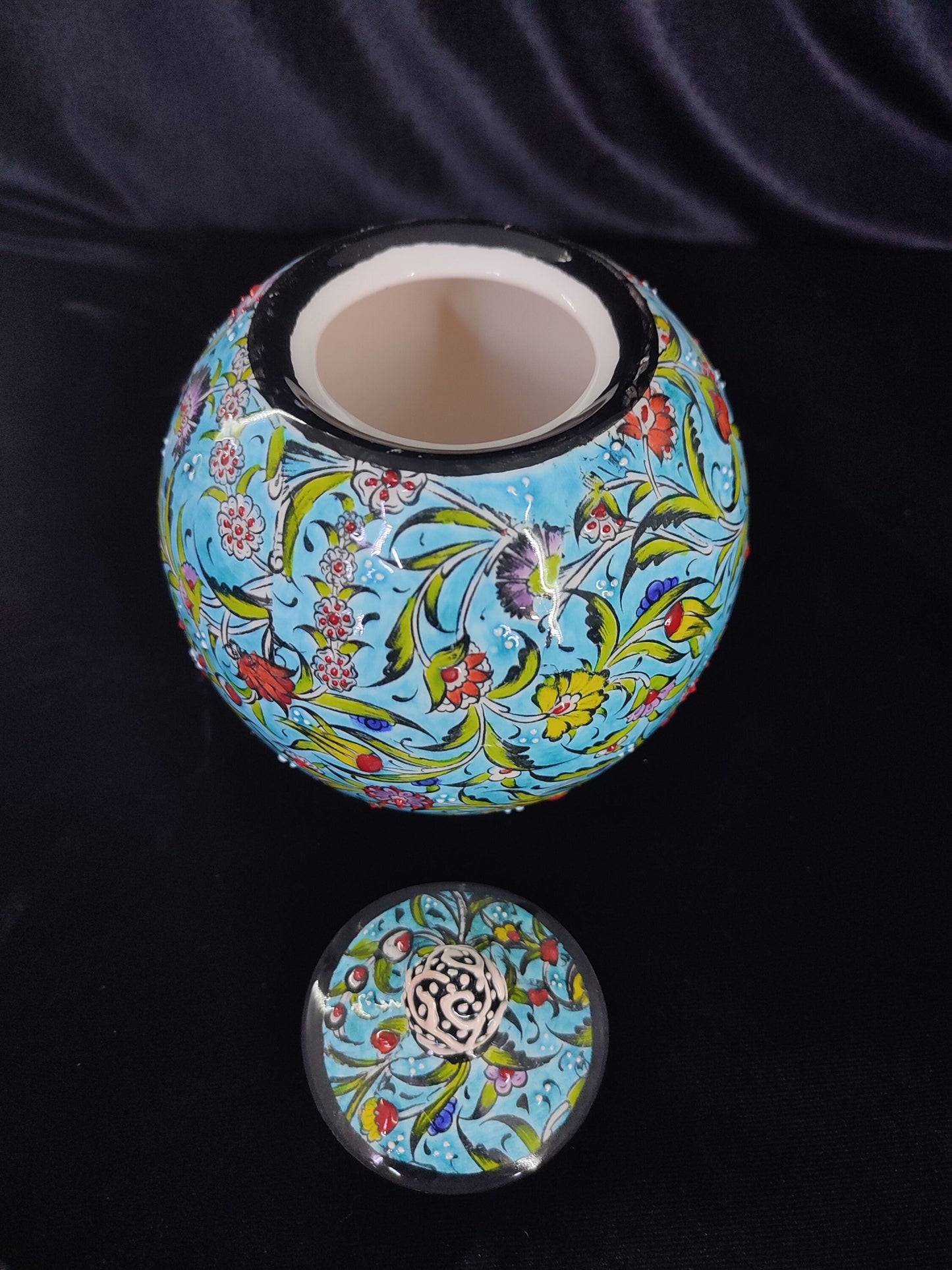Handmade Turquoise Ceramic Sugar Bowl with Lid – 5" Decorative Round Pottery Sugar Bowl, Ceramic Creamer, Lidded Sugar Bowltive Bowl