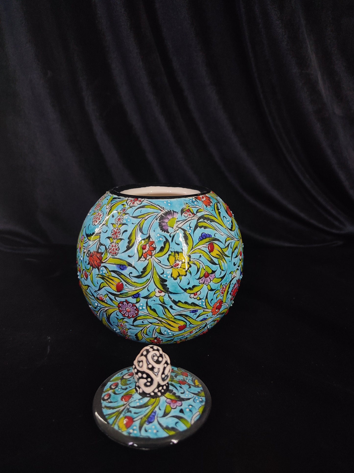 Handmade Turquoise Ceramic Sugar Bowl with Lid – 5" Decorative Round Pottery Sugar Bowl, Ceramic Creamer, Lidded Sugar Bowltive Bowl