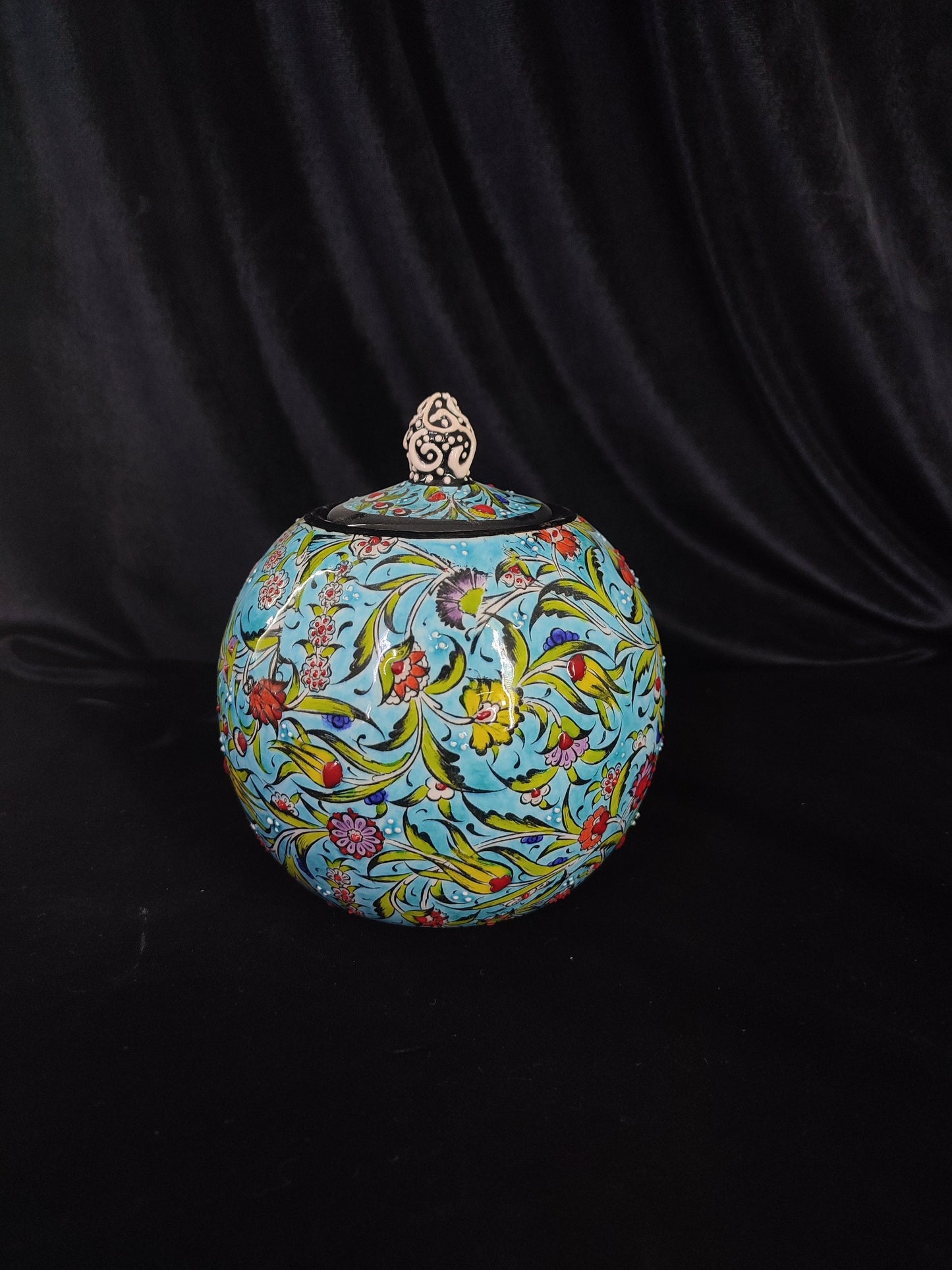 Handmade Turquoise Ceramic Sugar Bowl with Lid – 5" Decorative Round Pottery Sugar Bowl, Ceramic Creamer, Lidded Sugar Bowltive Bowl