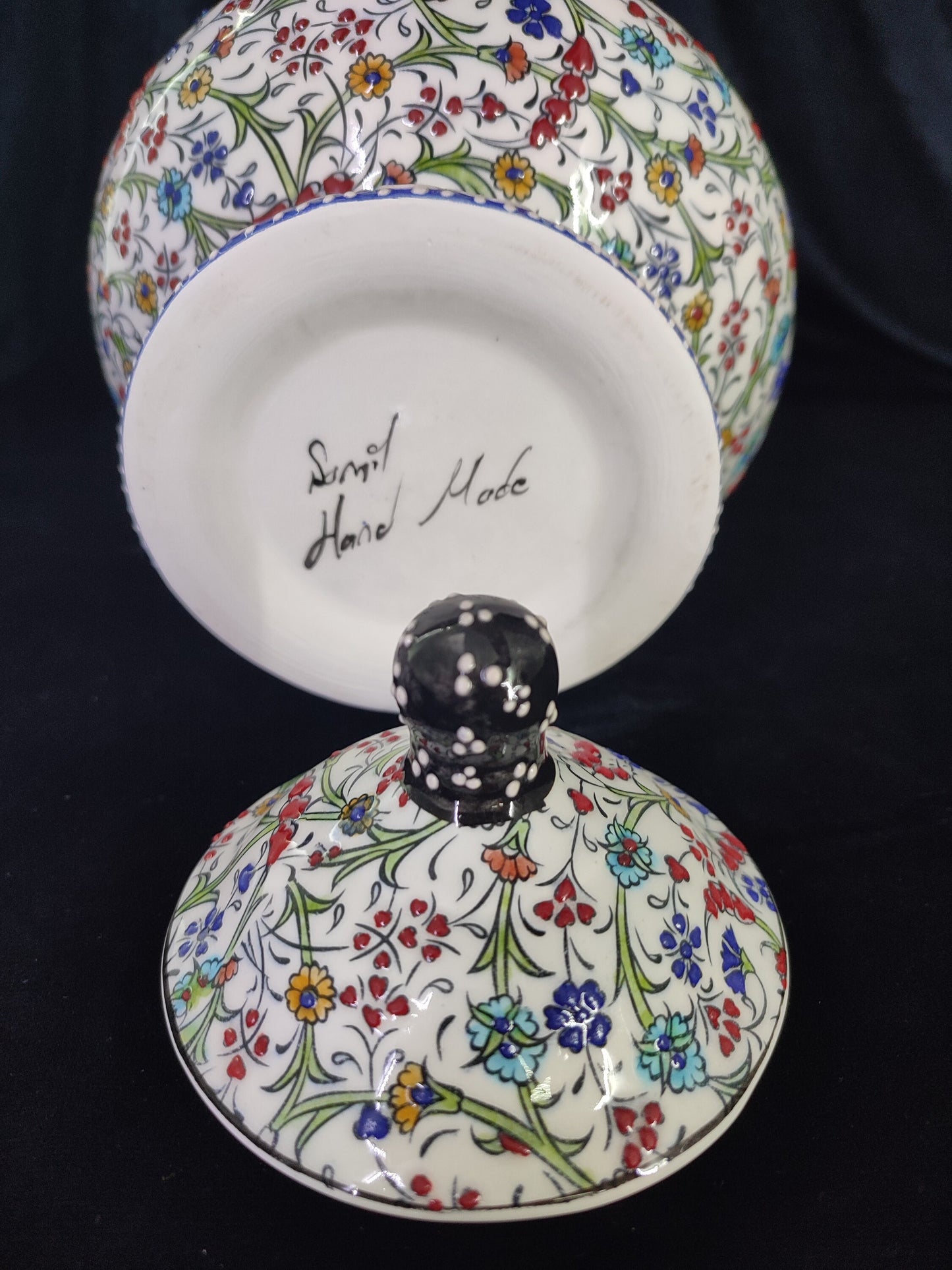 Handmade Floral Ceramic Sugar Bowl with Lid – 6" Pottery Sweet Bowl, Decorative Sugar Container, Unique Ceramic Gift, Lidded Sugar Bowl