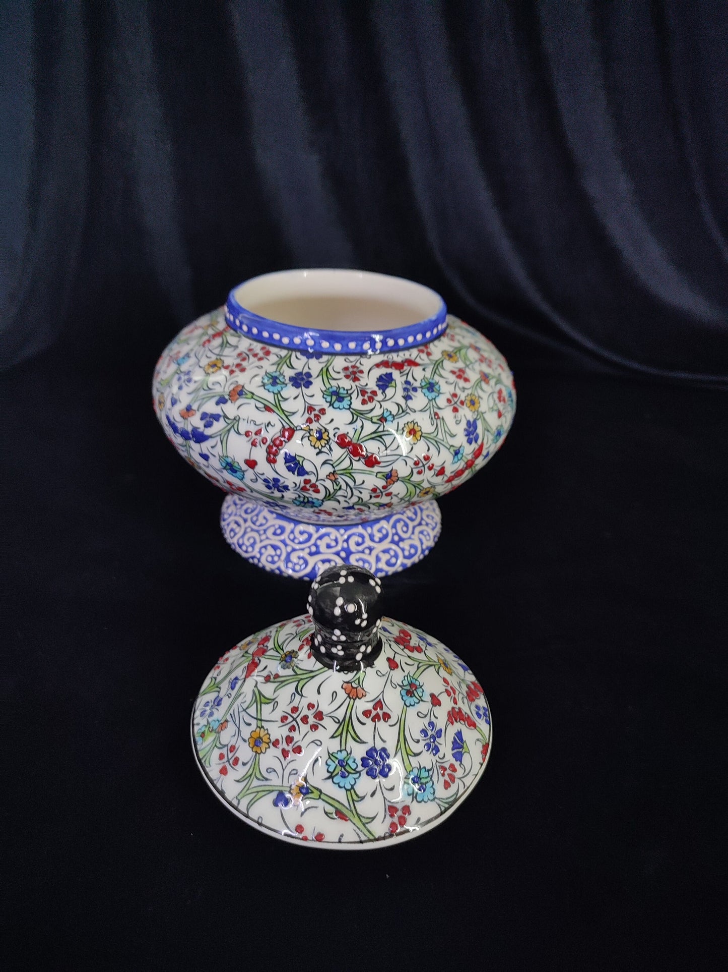 Handmade Floral Ceramic Sugar Bowl with Lid – 6" Pottery Sweet Bowl, Decorative Sugar Container, Unique Ceramic Gift, Lidded Sugar Bowl
