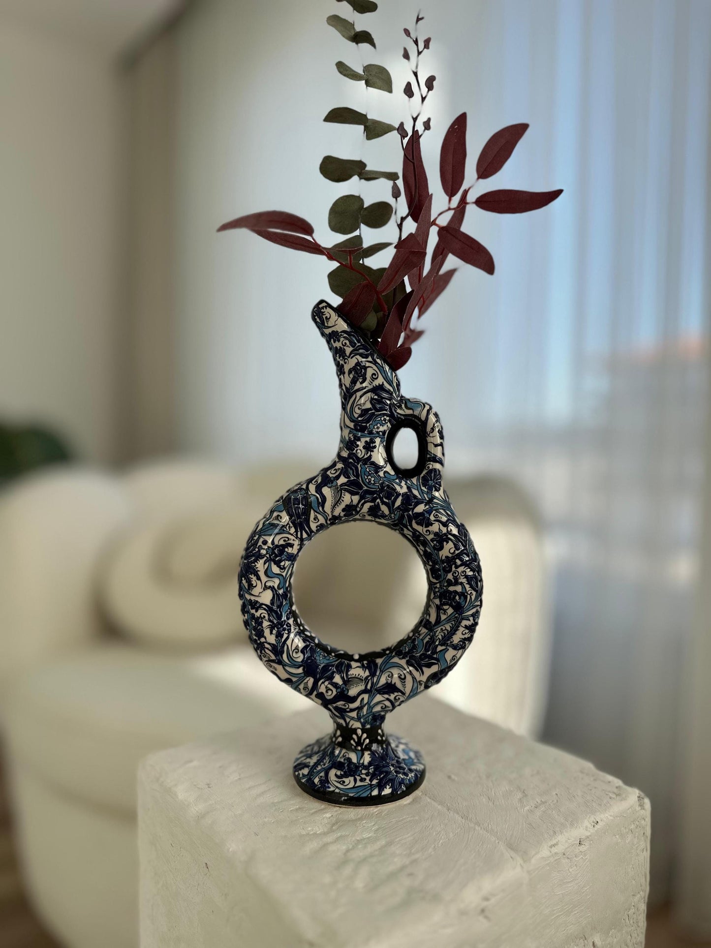 Handmade Turkish Ceramic Hittite Wine Jug – Authentic Pottery Decanter, Unique Home Decor & Gift
