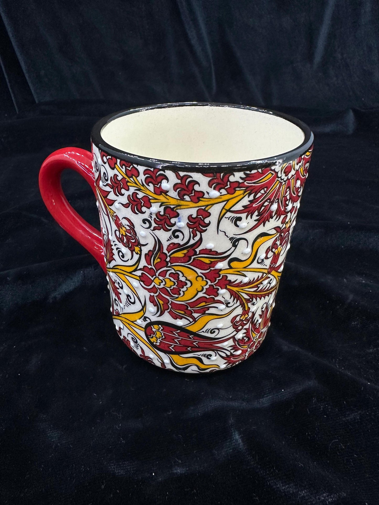 Hand-Painted Turkish Ceramic Mug – Red Floral Design, Unique Coffee or Tea Cup, Perfect Gift for Art Lovers