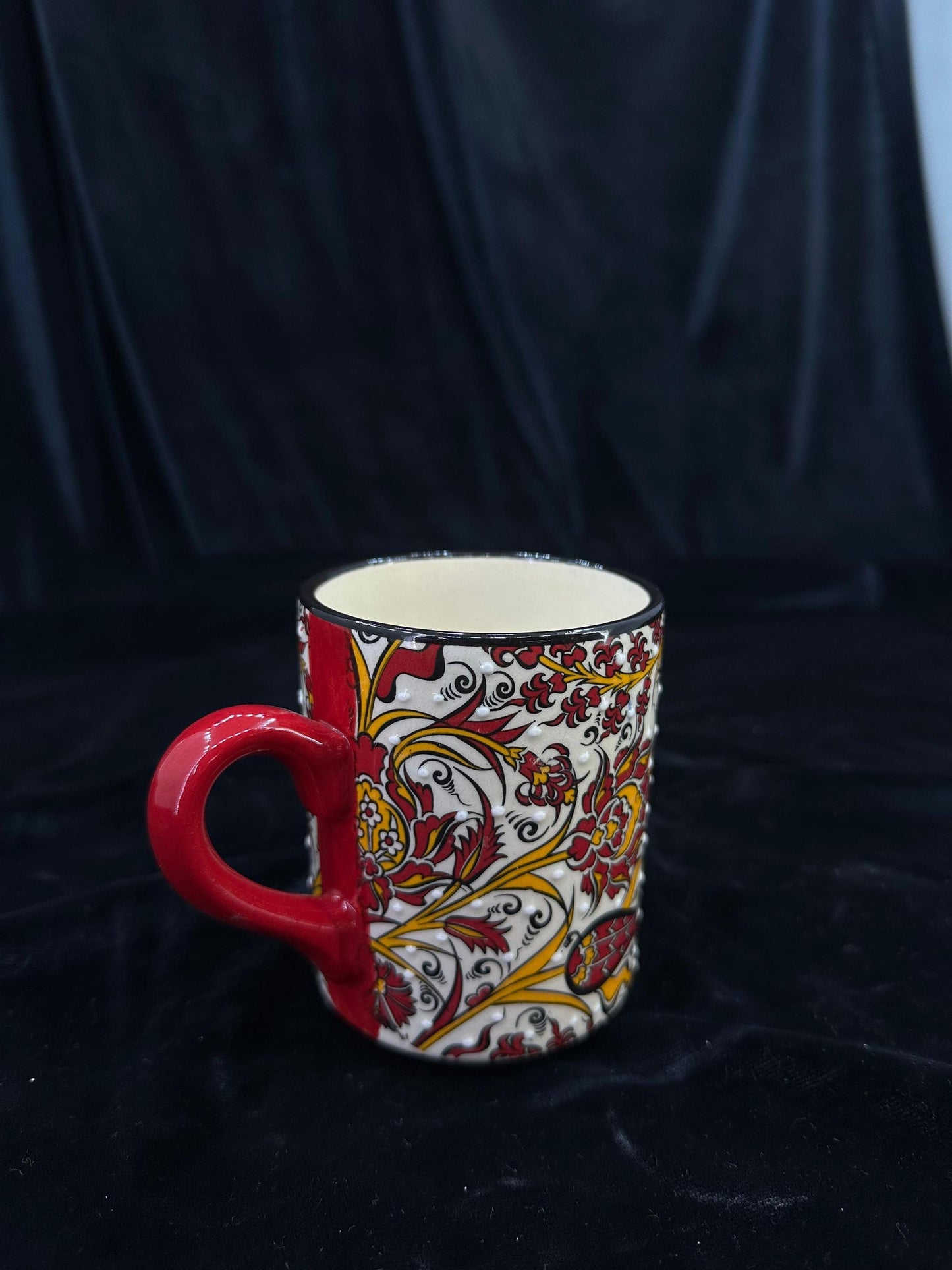 Hand-Painted Turkish Ceramic Mug – Red Floral Design, Unique Coffee or Tea Cup, Perfect Gift for Art Lovers