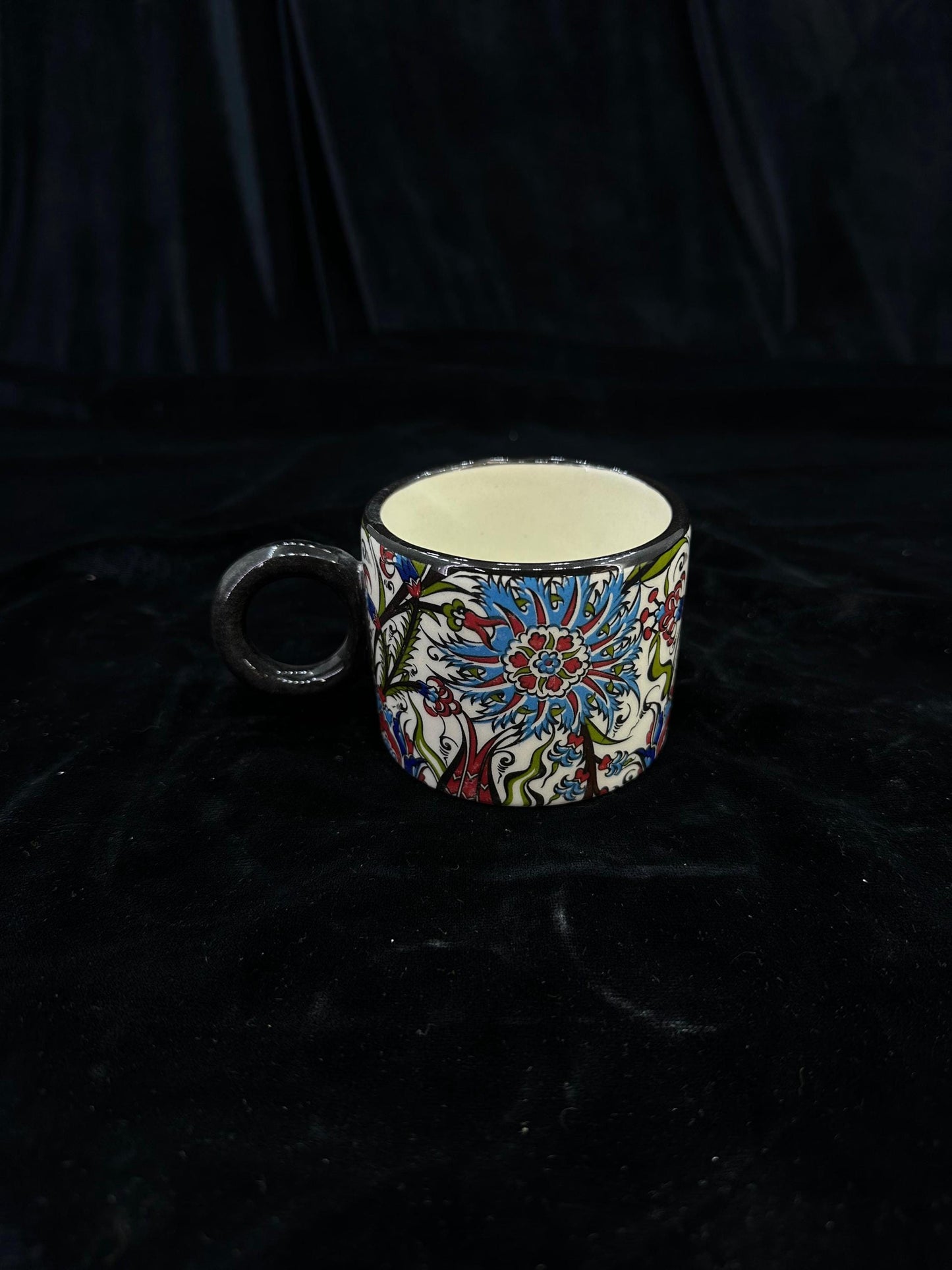 Hand-Painted Turkish Ceramic Mug – Colorful Floral Design, Unique Coffee or Tea Cup, Artisan Gift for Art Lovers