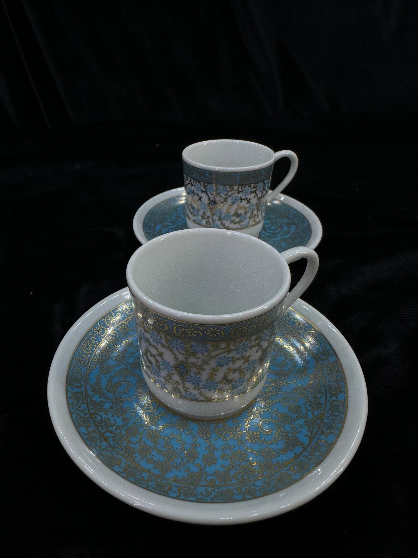 porcelain coffee set, gold coffee cup, turkish espresso cup, luxury coffee gift, handmade cup set, blue floral decor