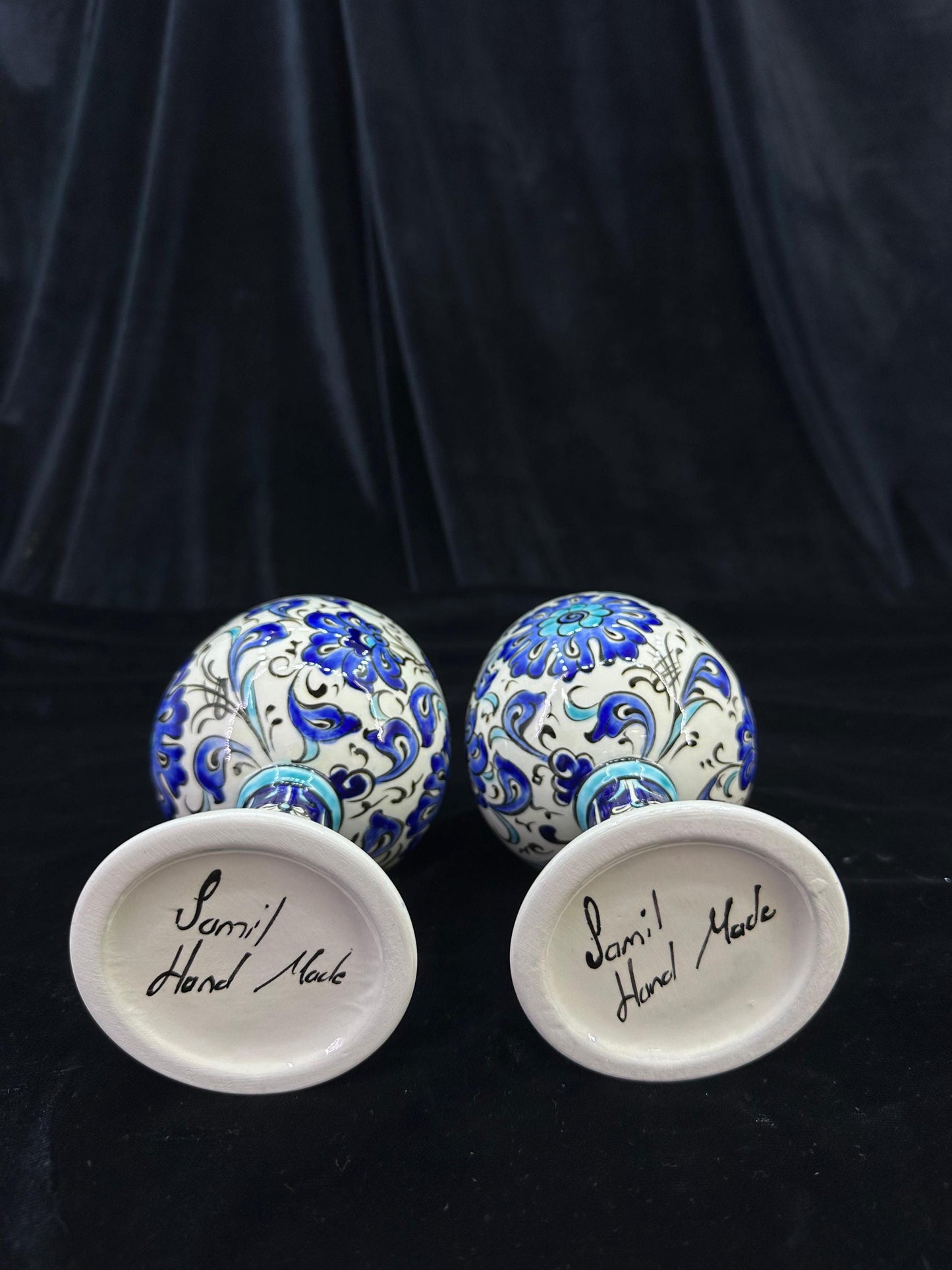 Handmade Ceramic Goblet Set of 2 - Traditional Turkish Design - Decorative Blue and White Chalices - Unique Gift for Wine Lovers