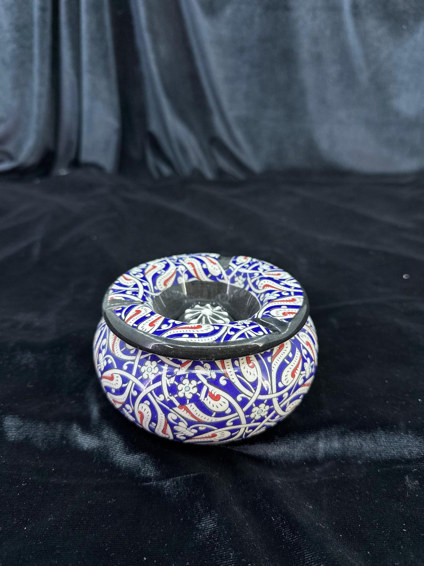Handmade Ceramic Ashtray - Traditional Turkish Floral Design - Decorative and Functional Ceramic Smoking Accessory