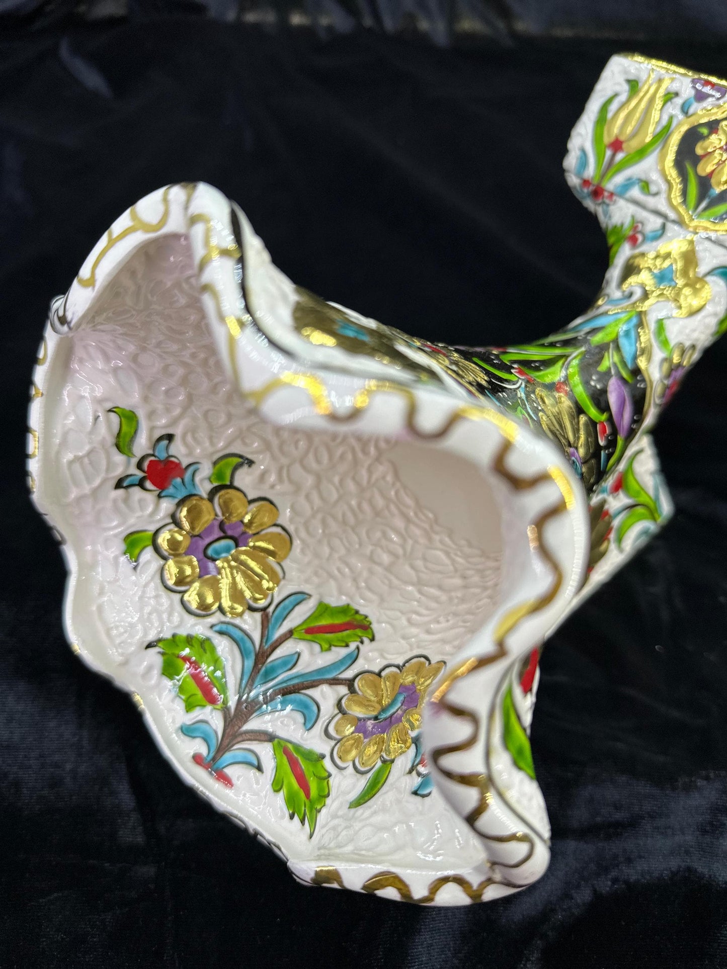 Ceramic Phone Amplifier Gramophone | Hand-Painted Floral Design | Gold-Accented Turkish Art | Unique Sound Amplifier & Decorative Gift