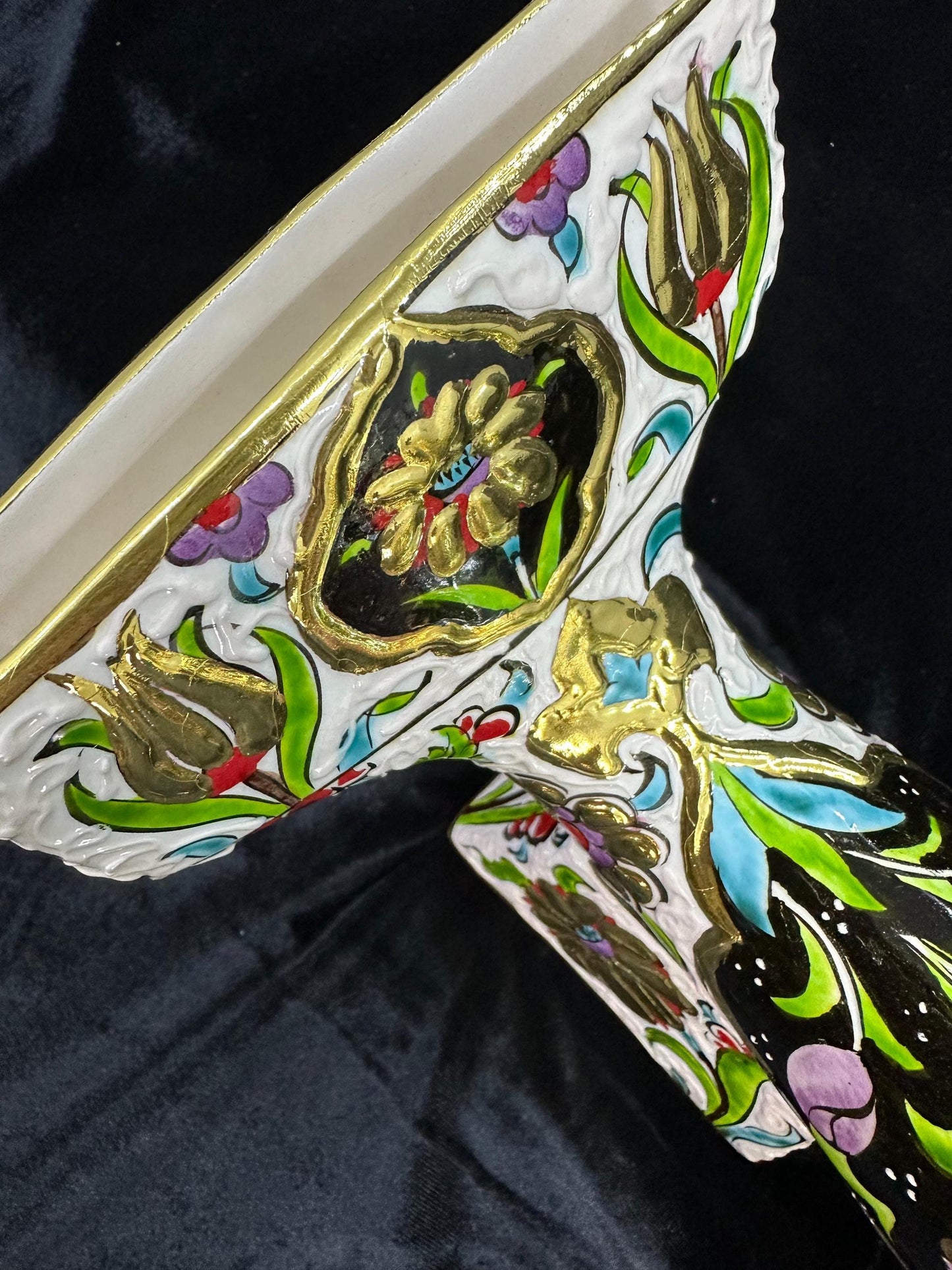 Ceramic Phone Amplifier Gramophone | Hand-Painted Floral Design | Gold-Accented Turkish Art | Unique Sound Amplifier & Decorative Gift
