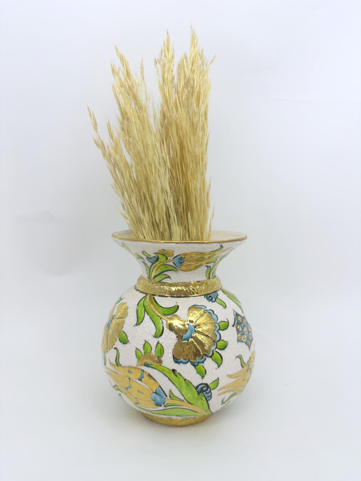 turkish vase,gold floral vase,ottoman ceramic vase,turkish pottery decor,elegant flower vase,handpainted vase gift,unique home decor
