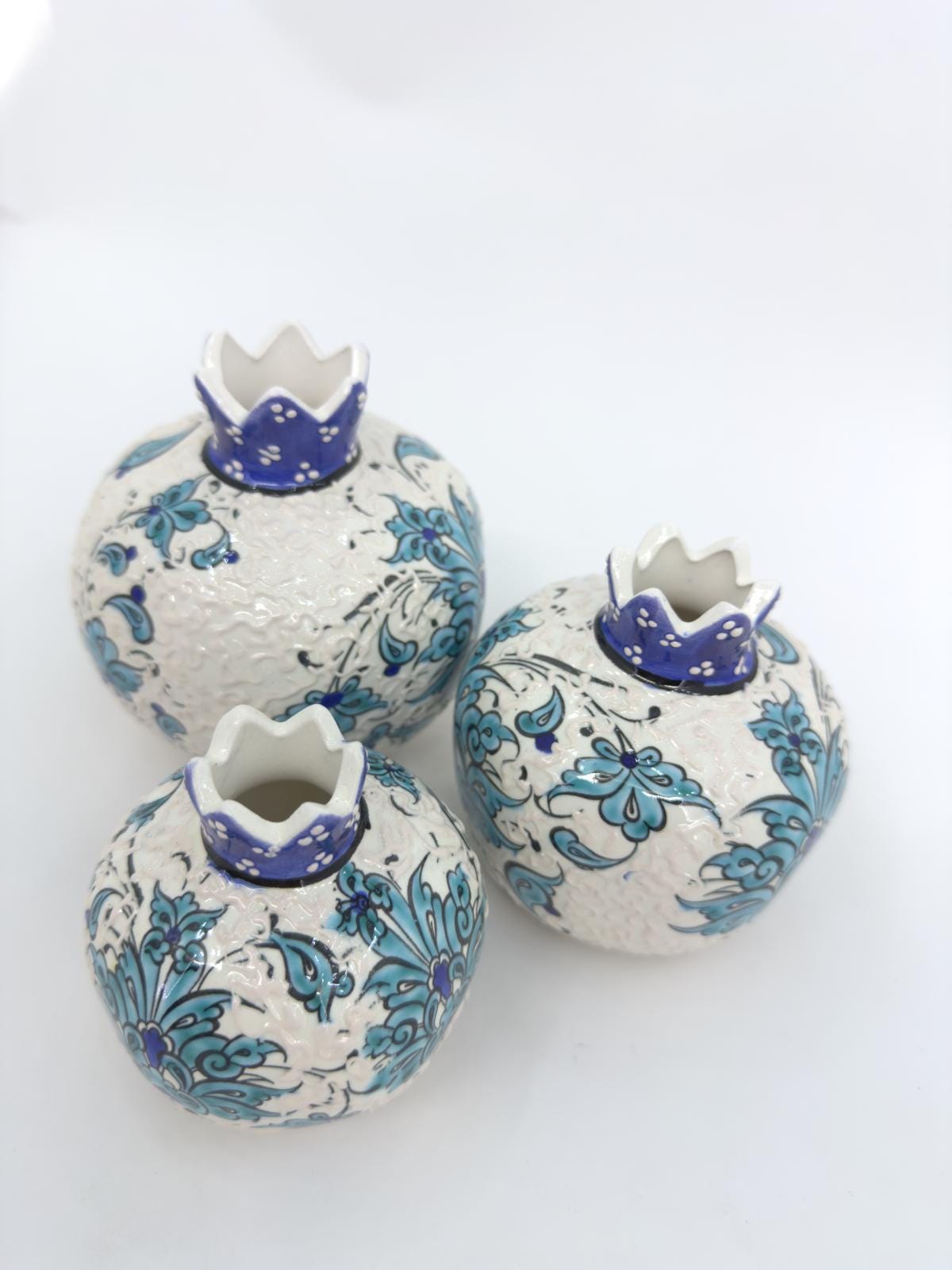 Handmade Ceramic Pomegranate Set - 3-Piece Decorative Ornament -Turkish Pottery Gift - Unique Home Decor Accent