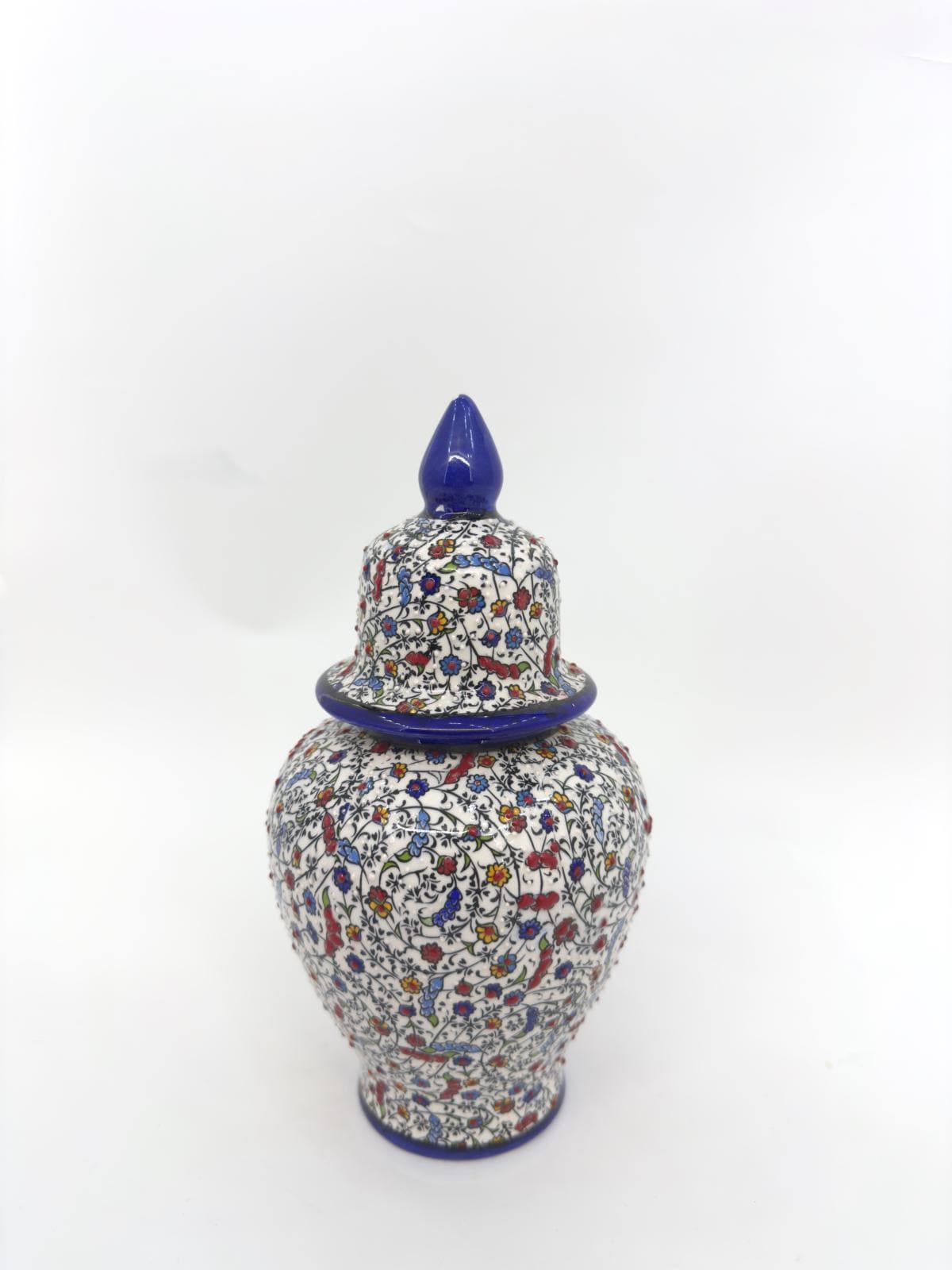 handcrafted ceramic jar,ottoman vase with lid,turkish pottery jar,floral embossed jar,decorative storage jar,artisan ceramic vase,gift idea