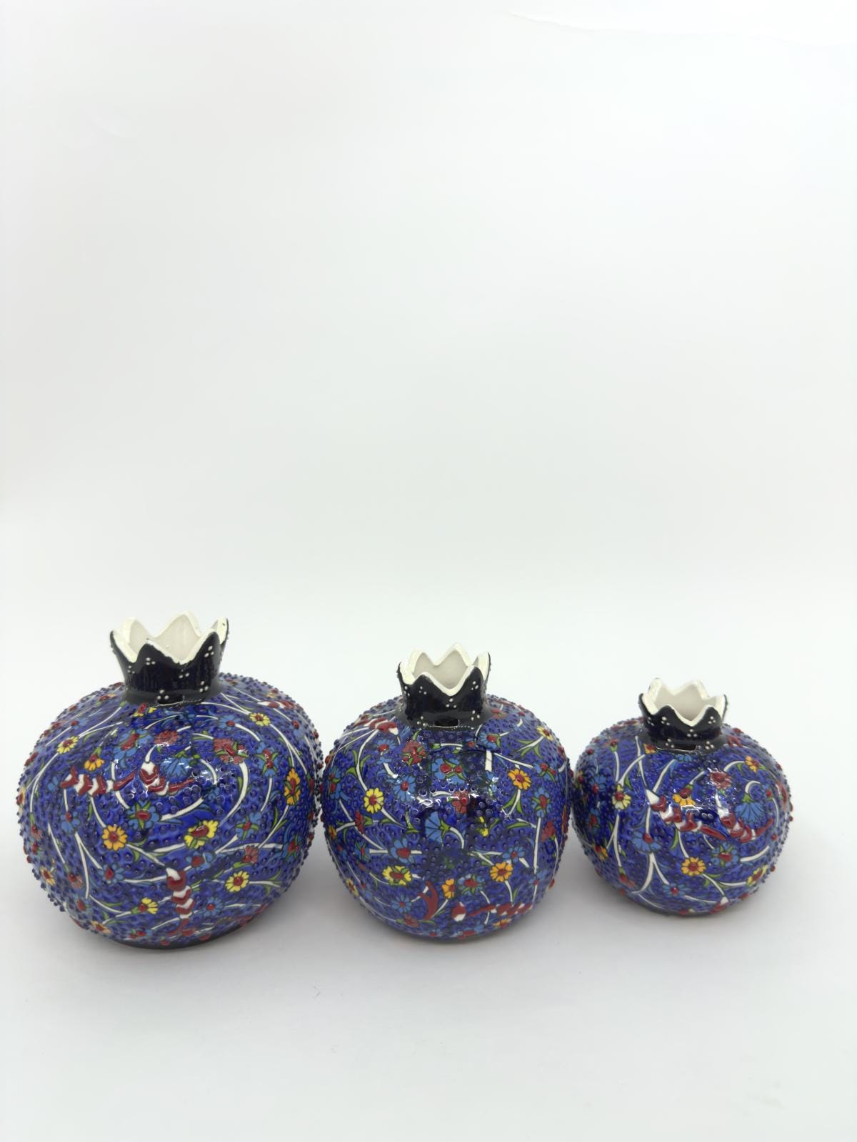 Handmade Ceramic Pomegranate Set - 3-Piece Decorative Ornament -Turkish Pottery Gift - Unique Home Decor Accent