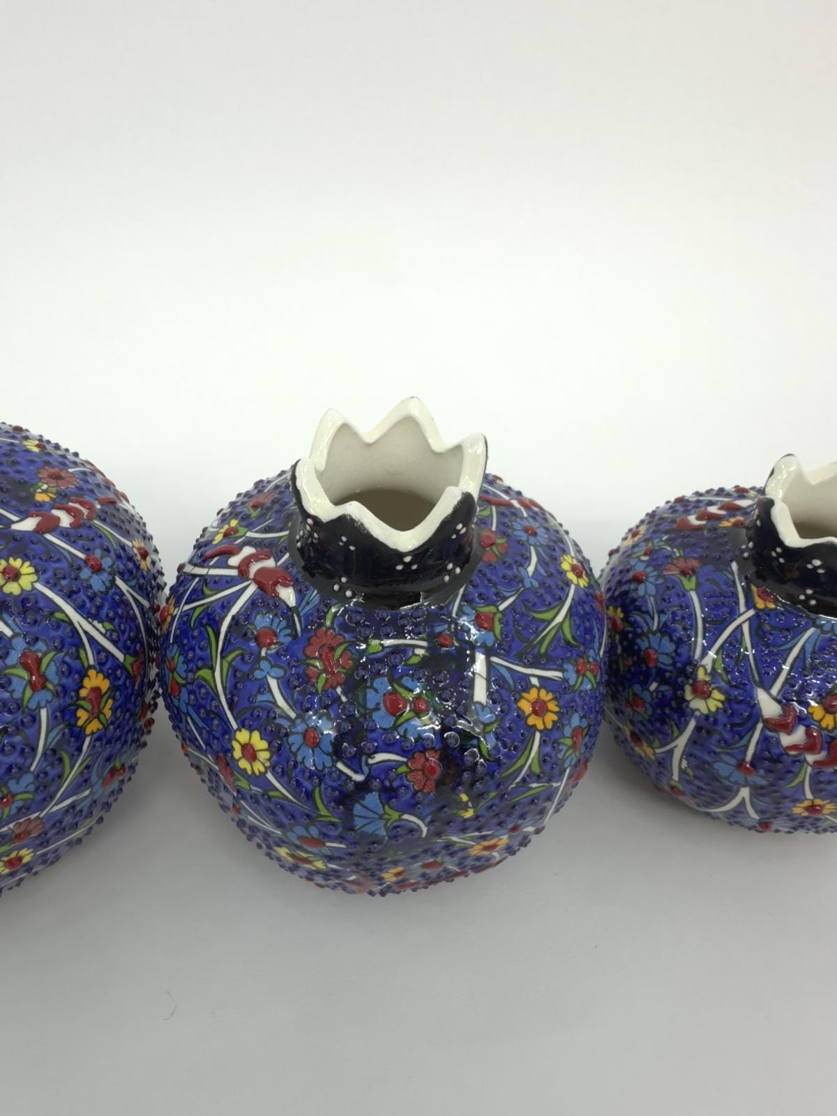 Handmade Ceramic Pomegranate Set - 3-Piece Decorative Ornament -Turkish Pottery Gift - Unique Home Decor Accent