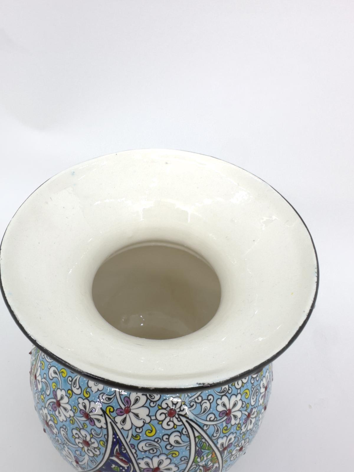 Handmade Turkish Ceramic Flower Vase - Decorative Blue Pottery with Traditional Floral Patterns - Unique Gift for Home Decor & Art Lovers