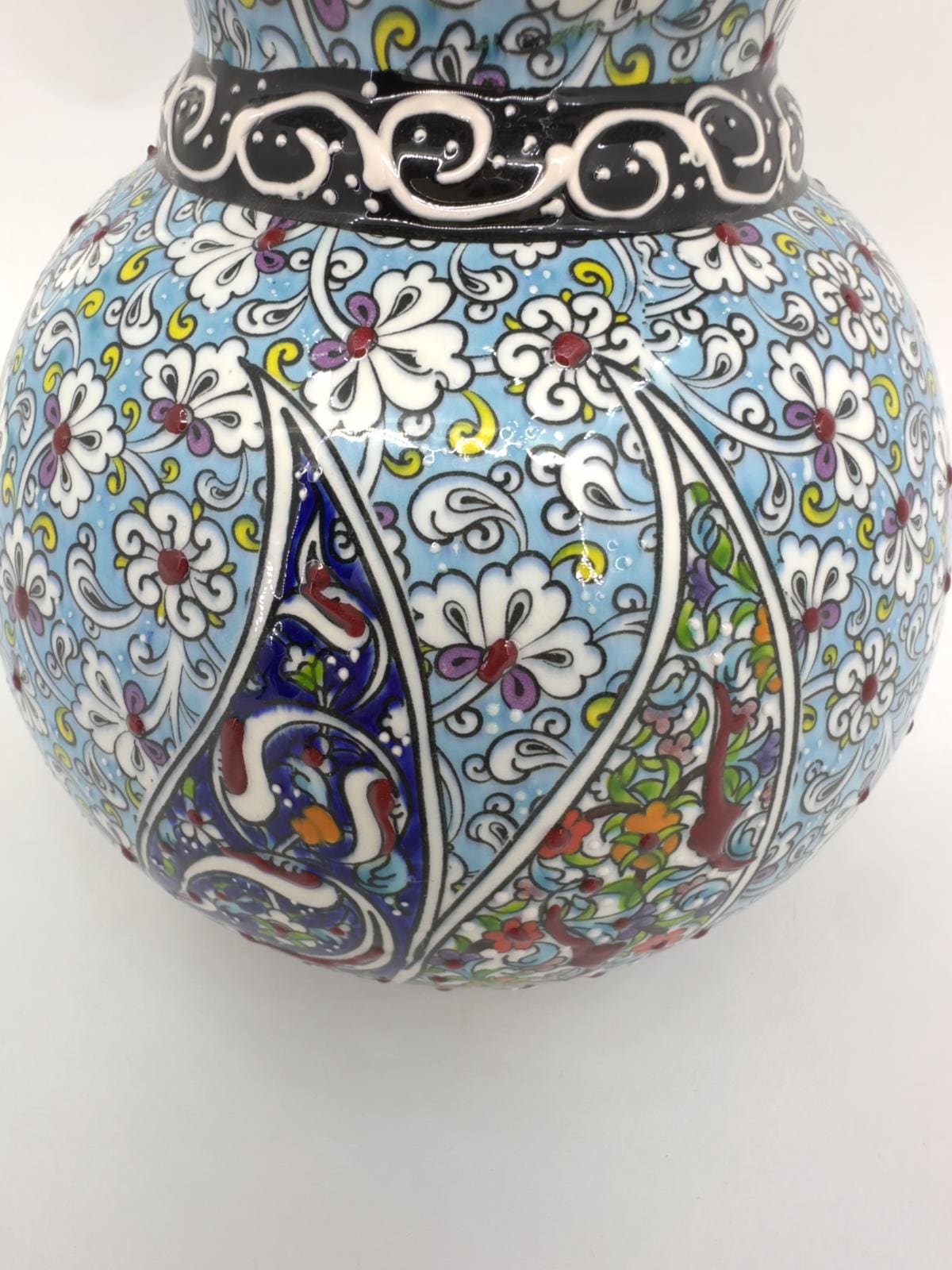 Handmade Turkish Ceramic Flower Vase - Decorative Blue Pottery with Traditional Floral Patterns - Unique Gift for Home Decor & Art Lovers