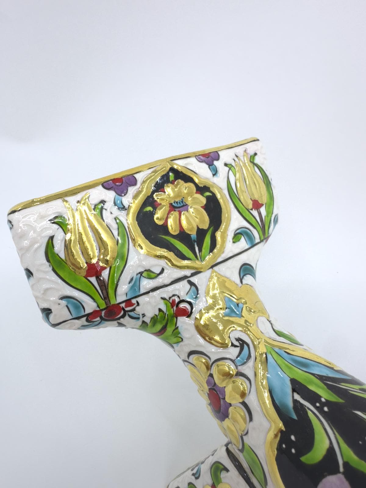 Ceramic Phone Amplifier Gramophone | Hand-Painted Floral Design | Gold-Accented Turkish Art | Unique Sound Amplifier & Decorative Gift