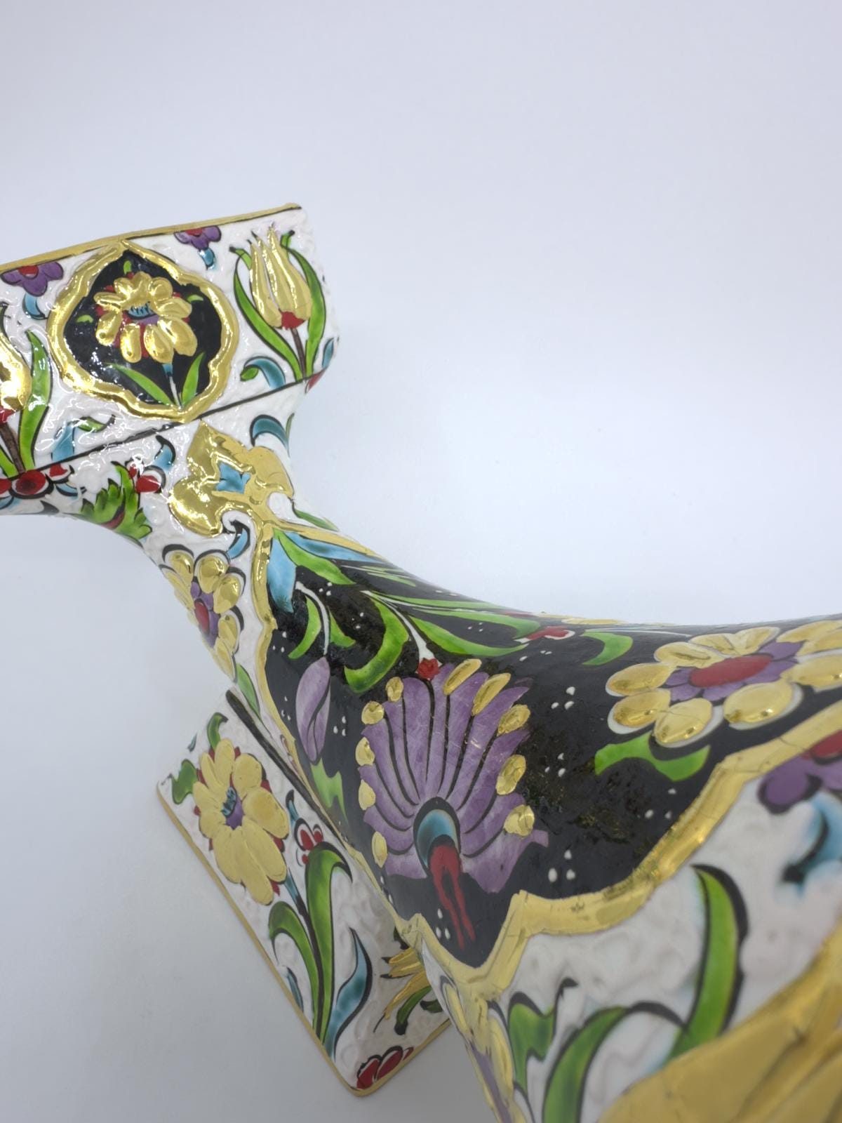 Ceramic Phone Amplifier Gramophone | Hand-Painted Floral Design | Gold-Accented Turkish Art | Unique Sound Amplifier & Decorative Gift