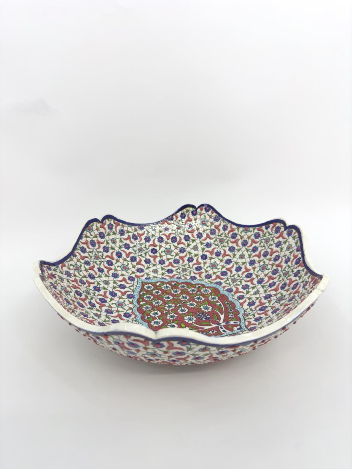 Handmade Turkish Ceramic Serving Bowl β 12" Hand-Painted Tree of Life Design, Large Decorative Fruit Bowl