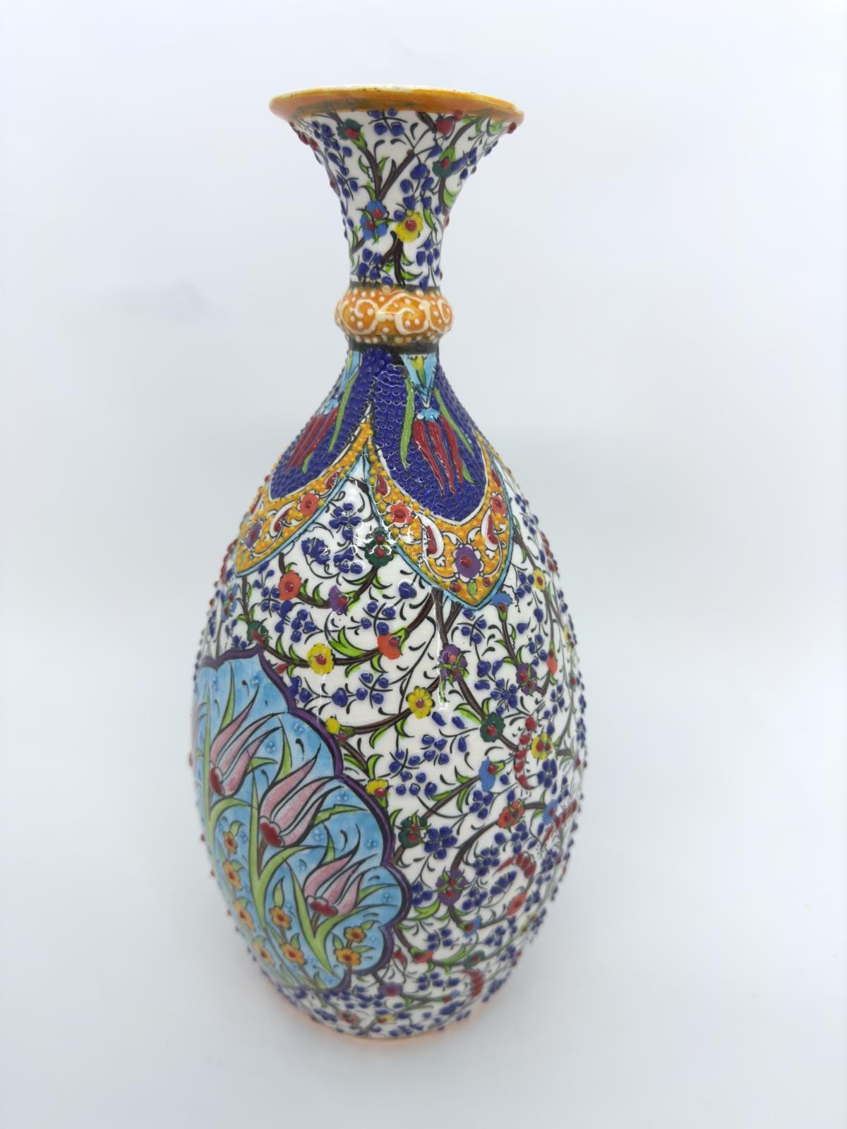 turkish ceramic vase,tree of life vase,handmade pottery,anatolian decor,boho home vase,painted vase,embossed ceramic