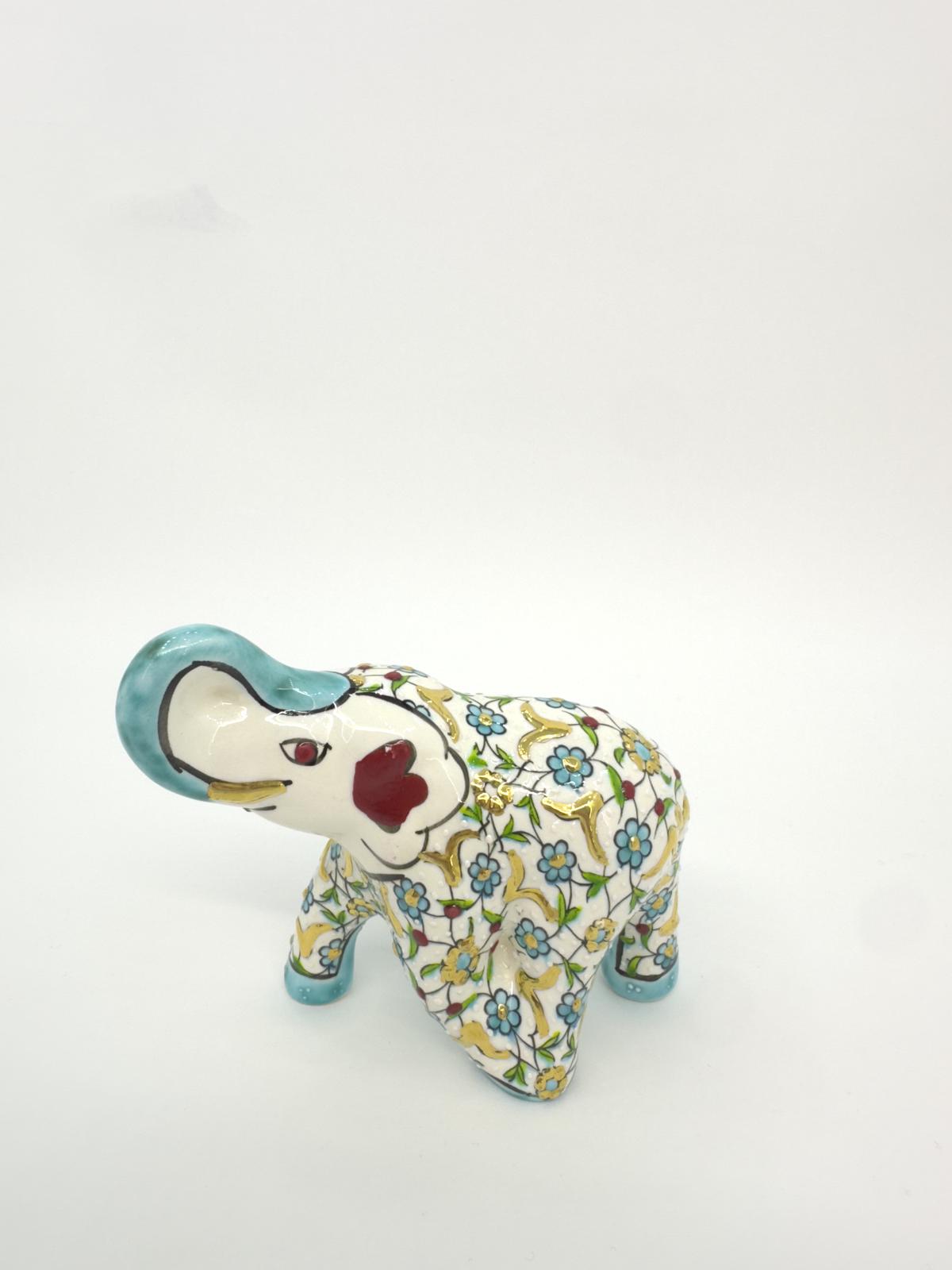 Hand-Painted Turkish Ceramic Elephant Figurine – Gold Floral Design, Unique Home Decor & Gift for Elephant Lovers