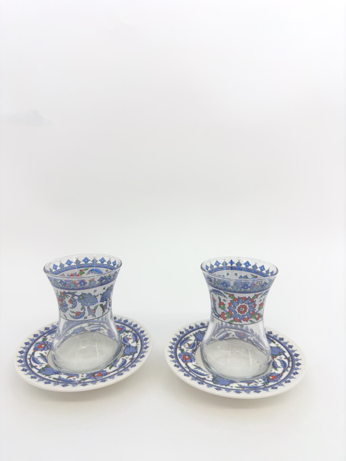 Handmade Turkish Ceramic Tea Set for Two – Traditional Glass Teacups with Saucers, Ideal Housewarming Gift