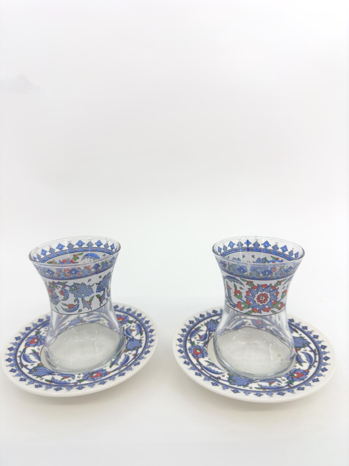 Handmade Turkish Ceramic Tea Set for Two – Traditional Glass Teacups with Saucers, Ideal Housewarming Gift