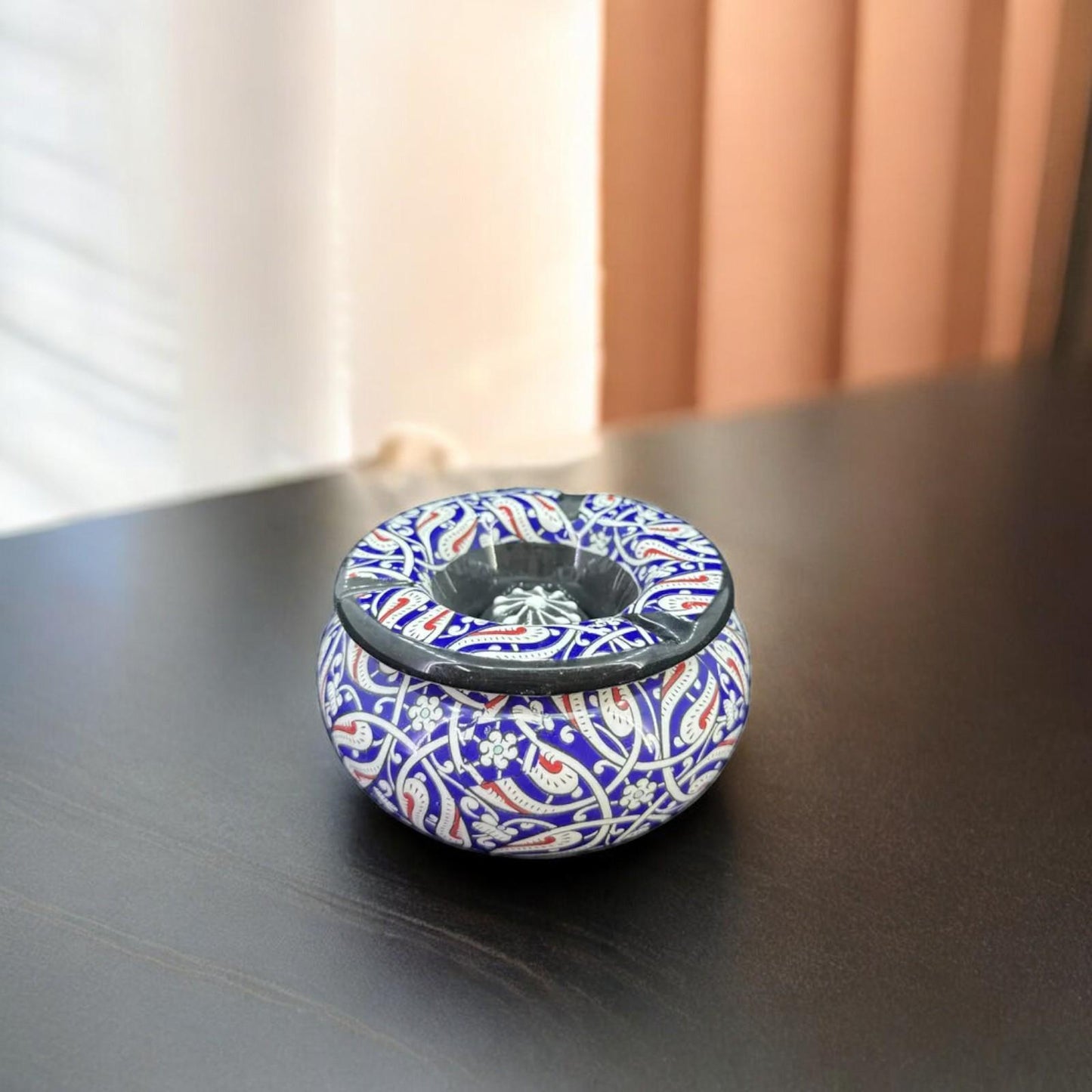 Handmade Ceramic Ashtray - Traditional Turkish Floral Design - Decorative and Functional Ceramic Smoking Accessory