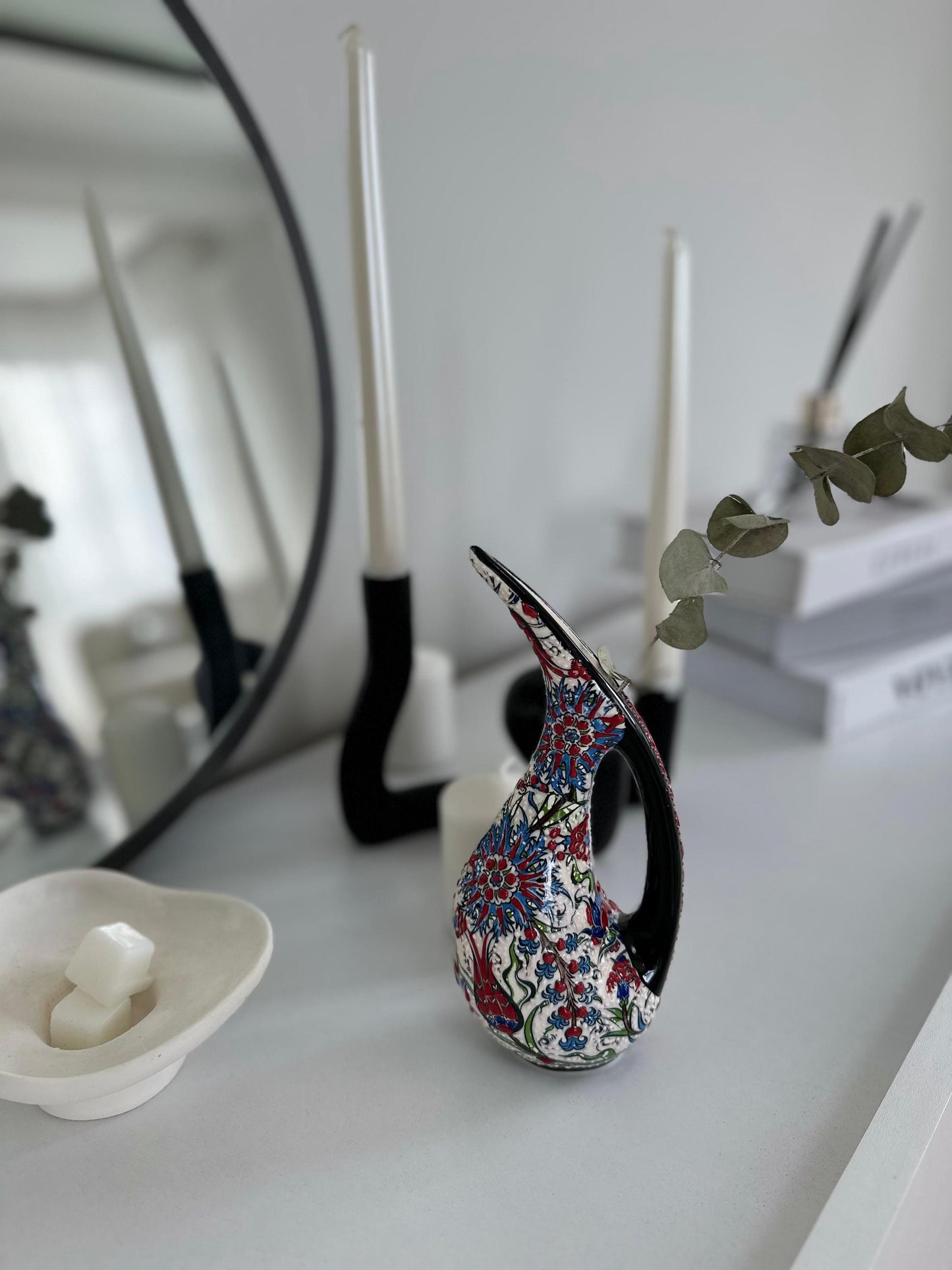 Handmade Turkish Pelican Ceramic Figurine - Iznik Style Decorative Ornament with Floral Patterns - Unique Home Decor Gift