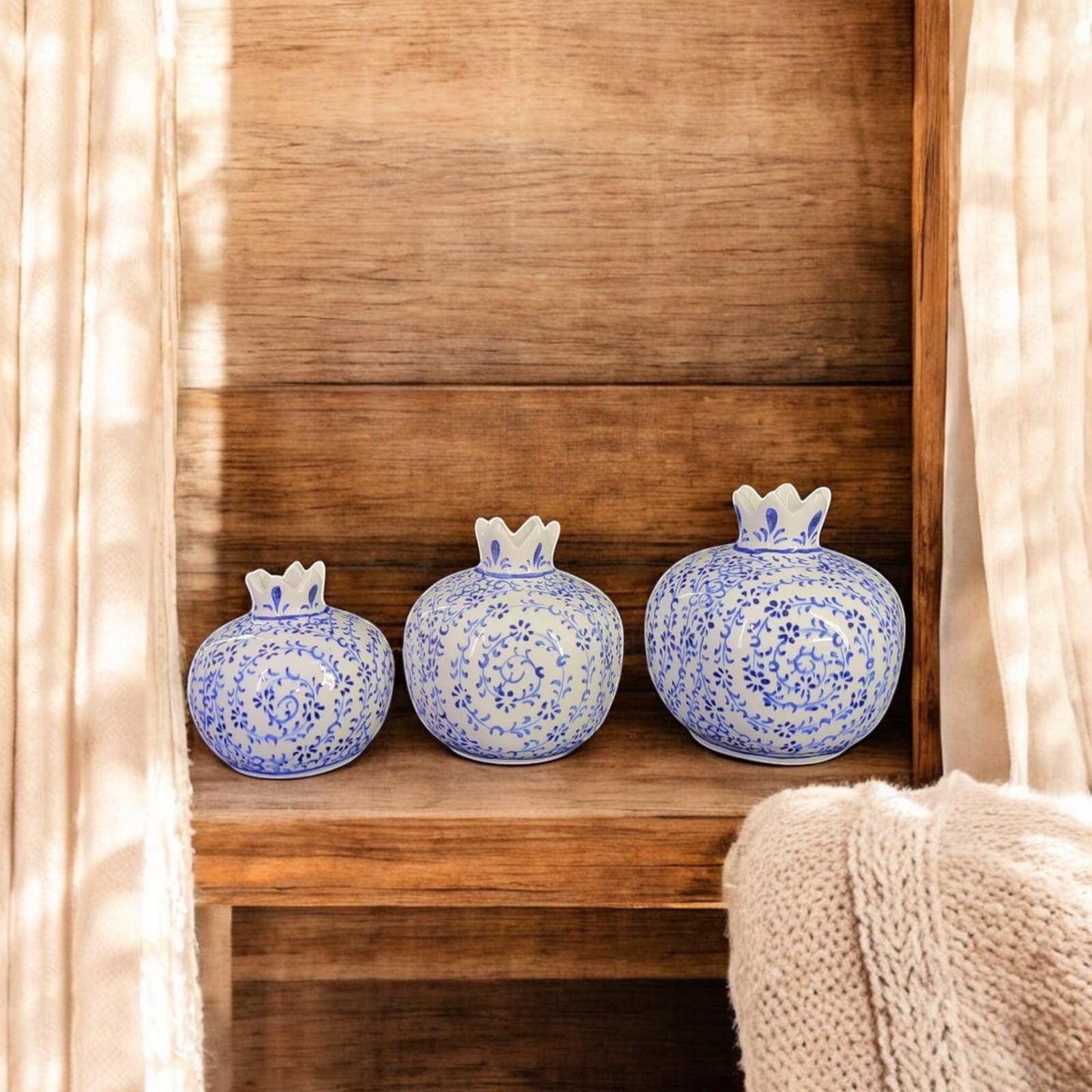 Handmade Ceramic Pomegranate Set – Turkish Pottery Vase, Decorative Fruit Decor, Table Centerpiece, Hand-Painted Pomegranate Vases