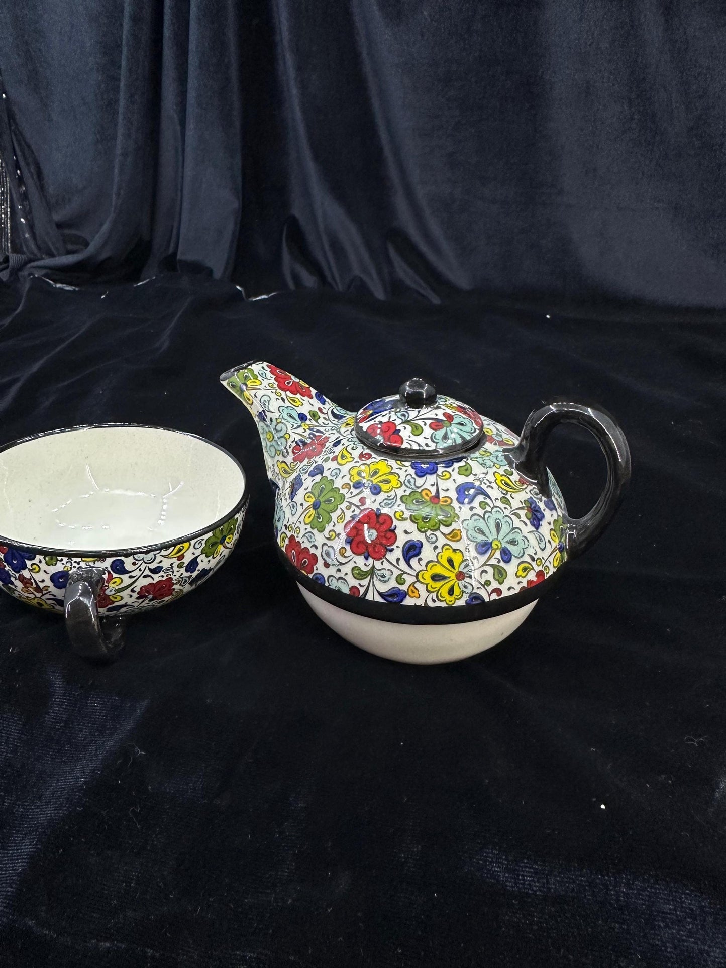 turkish tea set, ceramic tea set, teapot and cup, floral tea gift, hand painted tea set, pottery tea set, ottoman decor