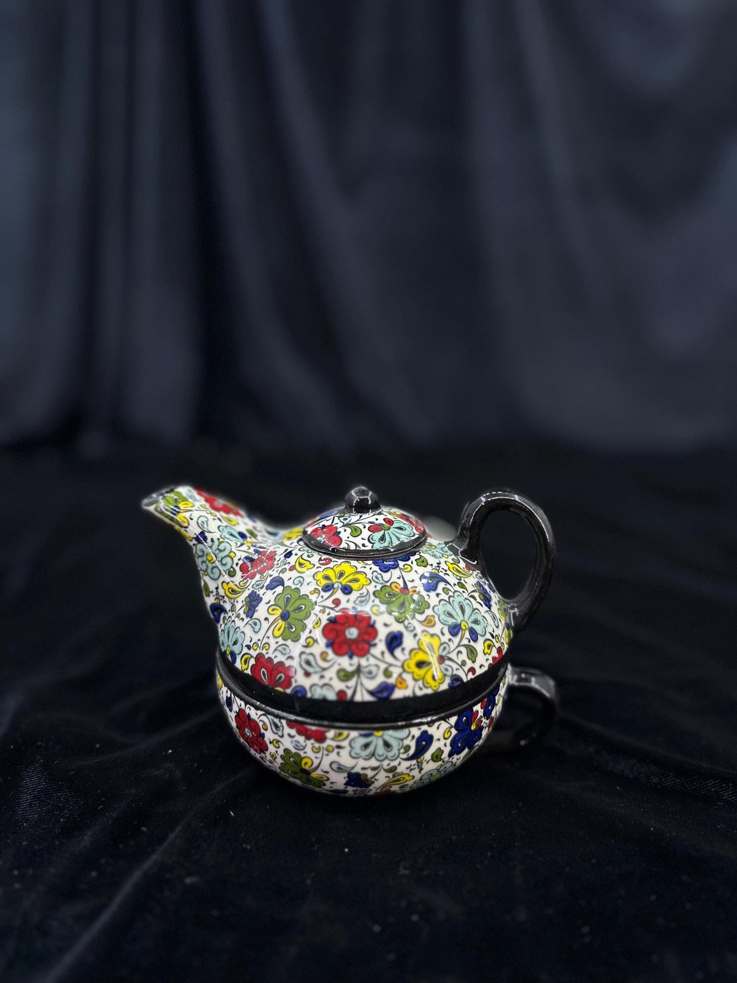 turkish tea set, ceramic tea set, teapot and cup, floral tea gift, hand painted tea set, pottery tea set, ottoman decor