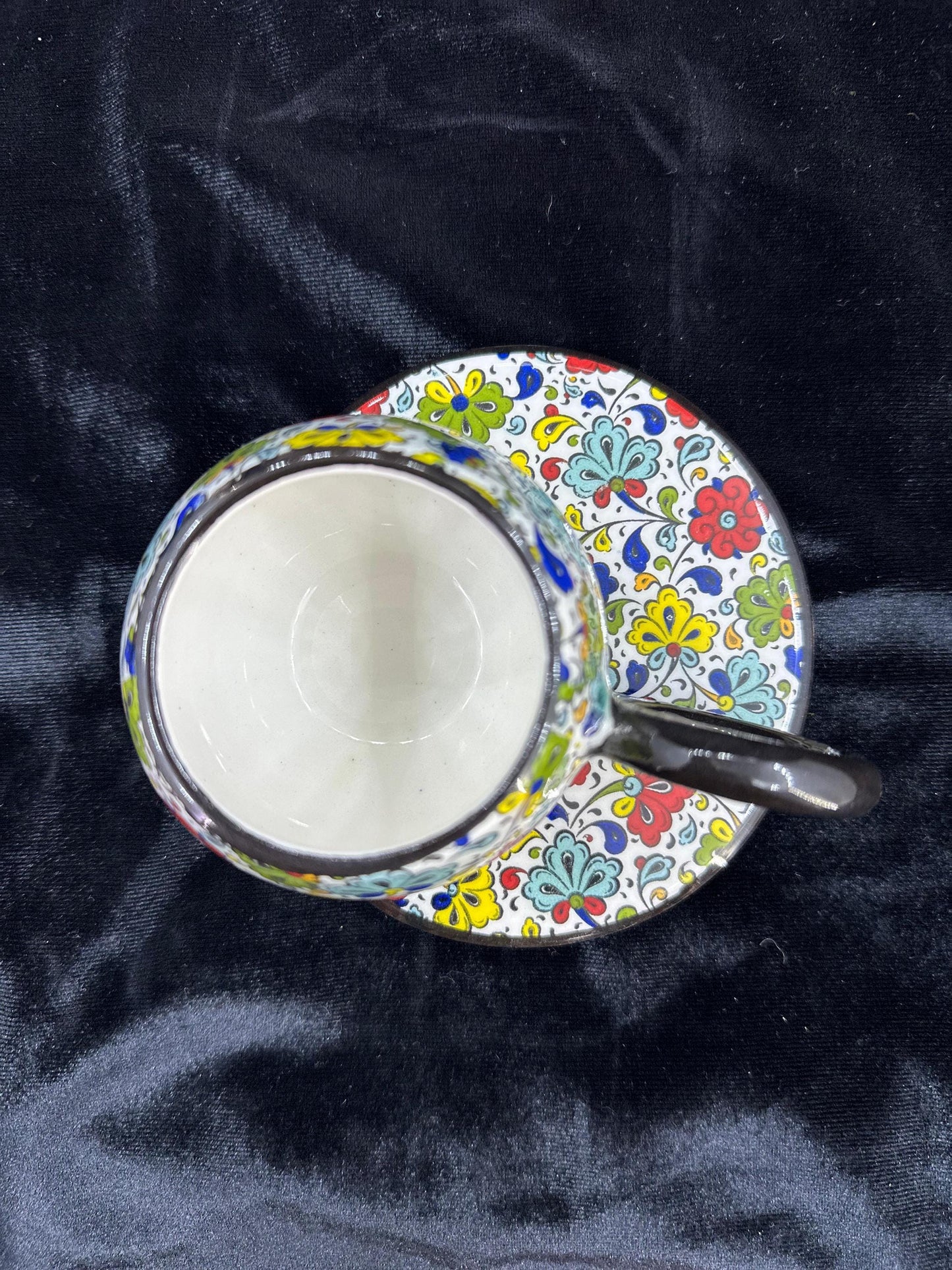 coffee cup, ceramic espresso set, hand painted, floral design, gift for her
