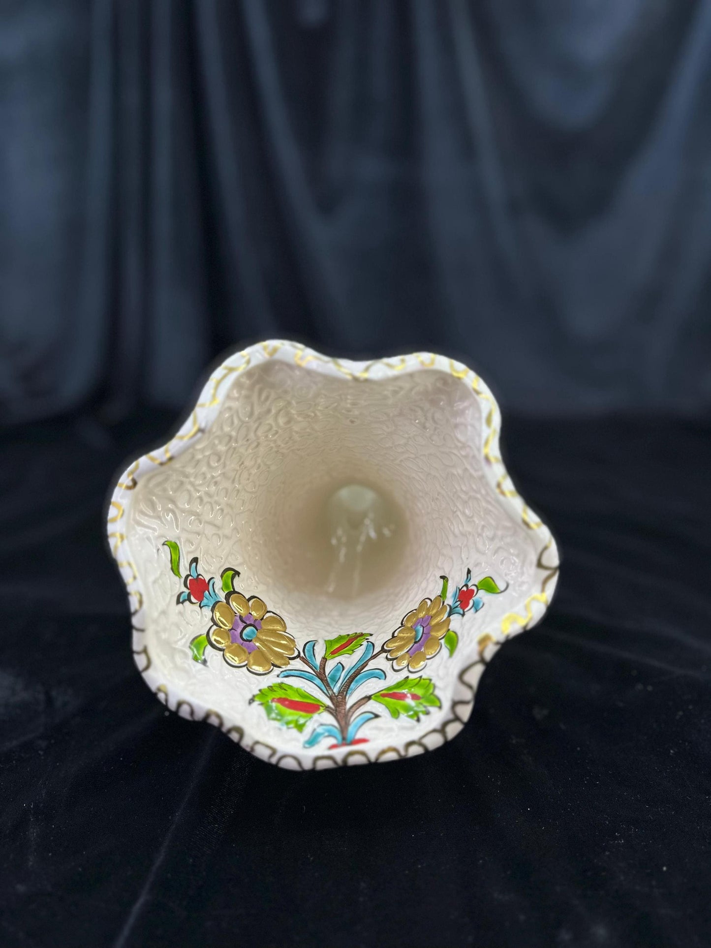 Ceramic Phone Amplifier Gramophone | Hand-Painted Floral Design | Gold-Accented Turkish Art | Unique Sound Amplifier & Decorative Gift