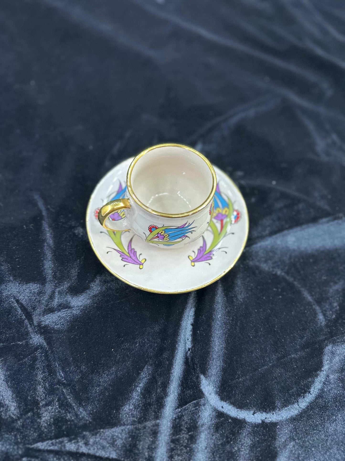 Hand-Painted Turkish Coffee Cup Set, Gold Trim, Floral Design, Ceramic, Gift for Coffee Lovers