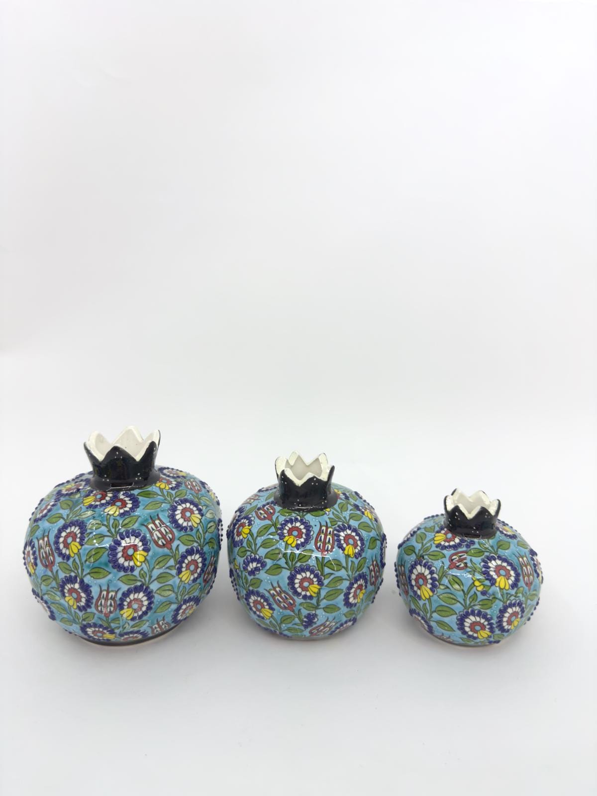 Handmade Ceramic Pomegranate Set - 3-Piece Decorative Ornament -Turkish Pottery Gift - Unique Home Decor Accent