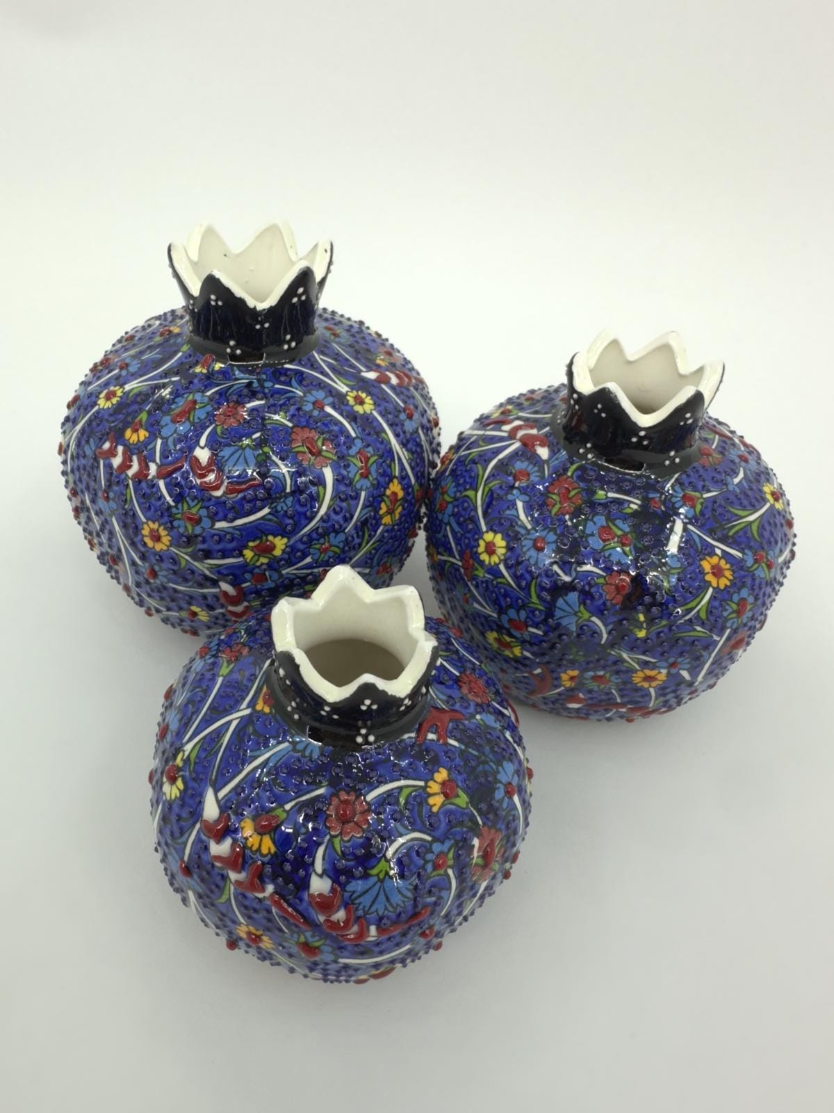 Handmade Ceramic Pomegranate Set - 3-Piece Decorative Ornament -Turkish Pottery Gift - Unique Home Decor Accent